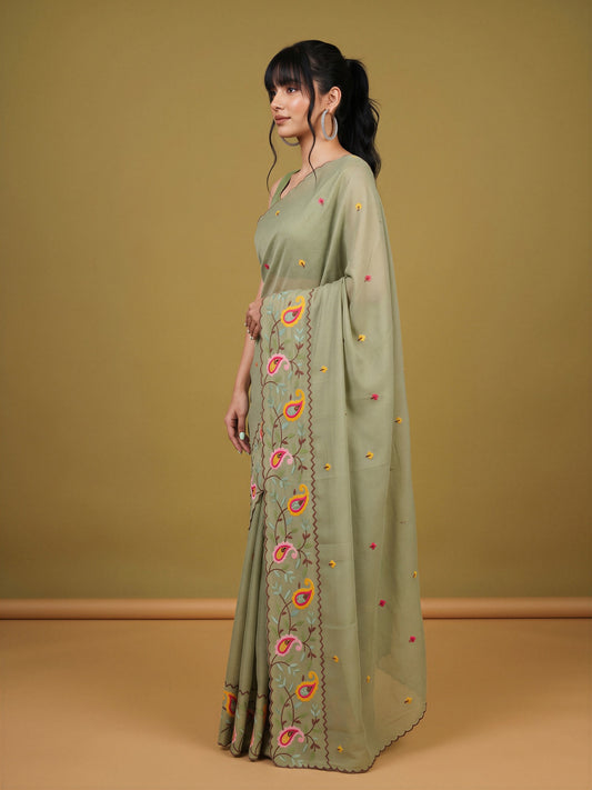Sea Green Georgette saree – detail view 2