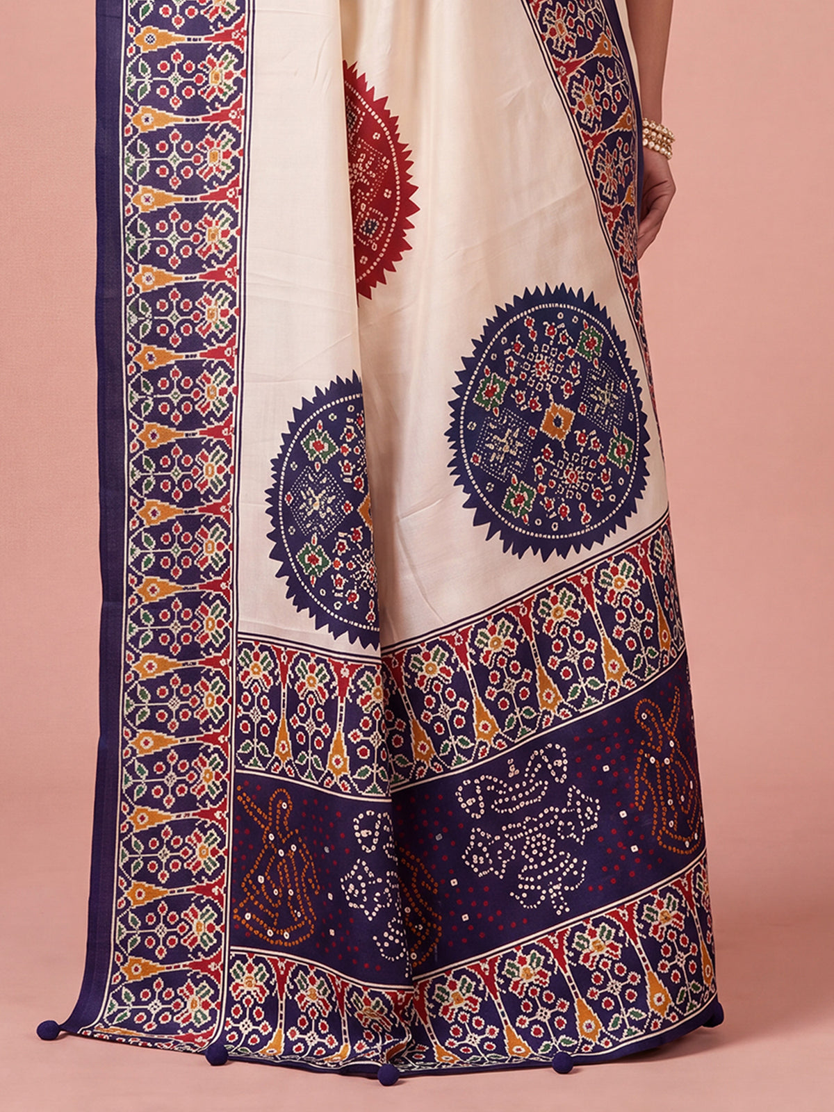 Navy Blue satin saree view 5