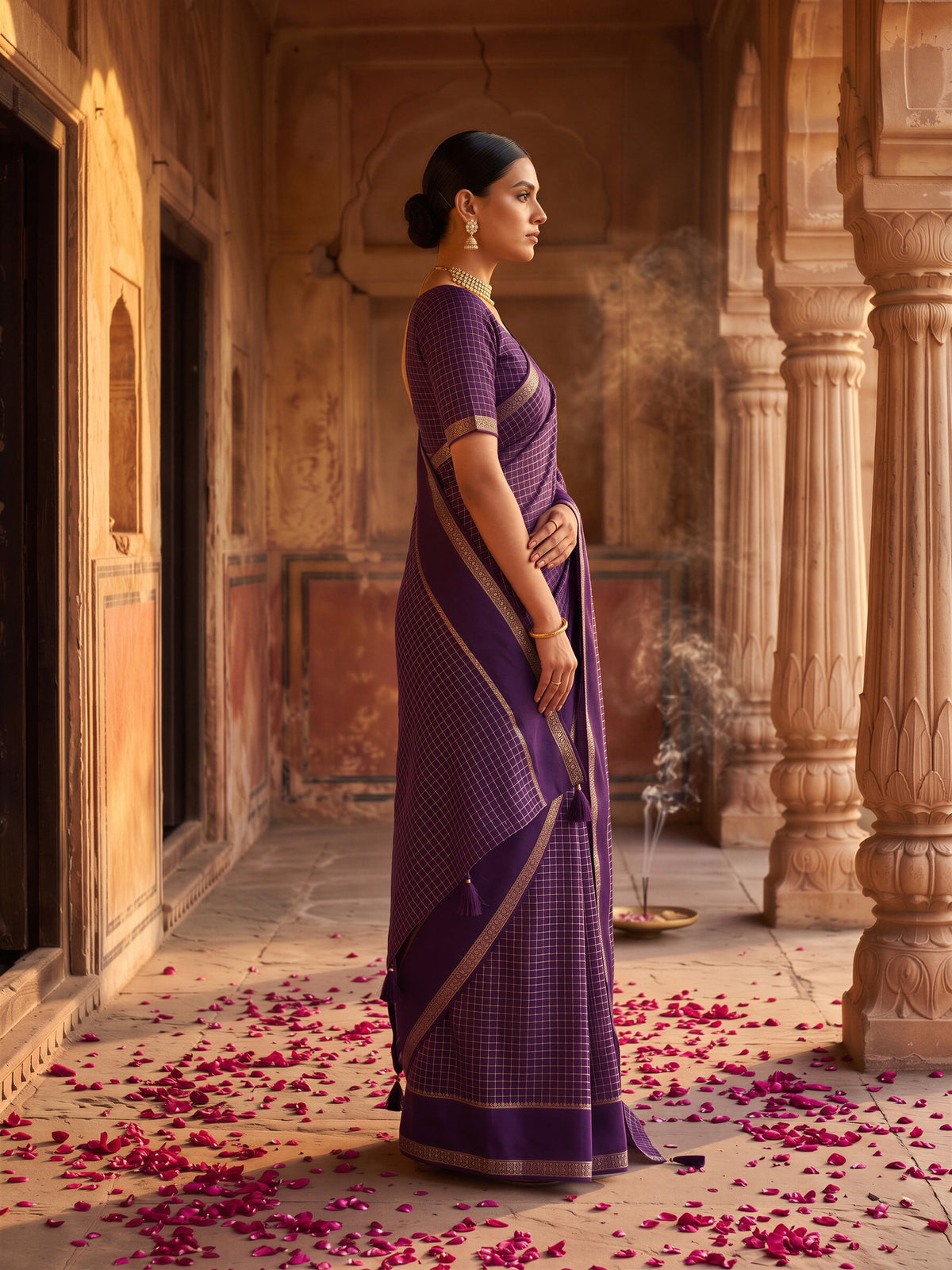 Purple Viscose saree – detail view 2