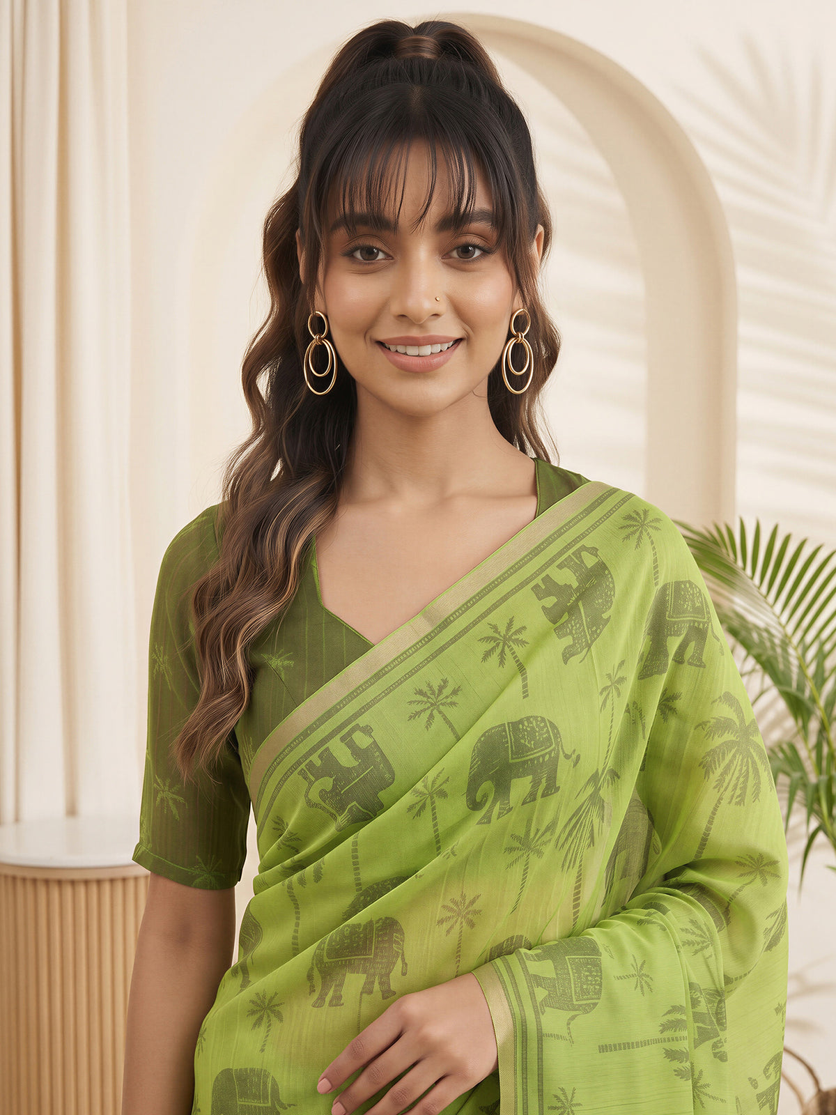 Light Green Cotton Linen saree – detail view 4