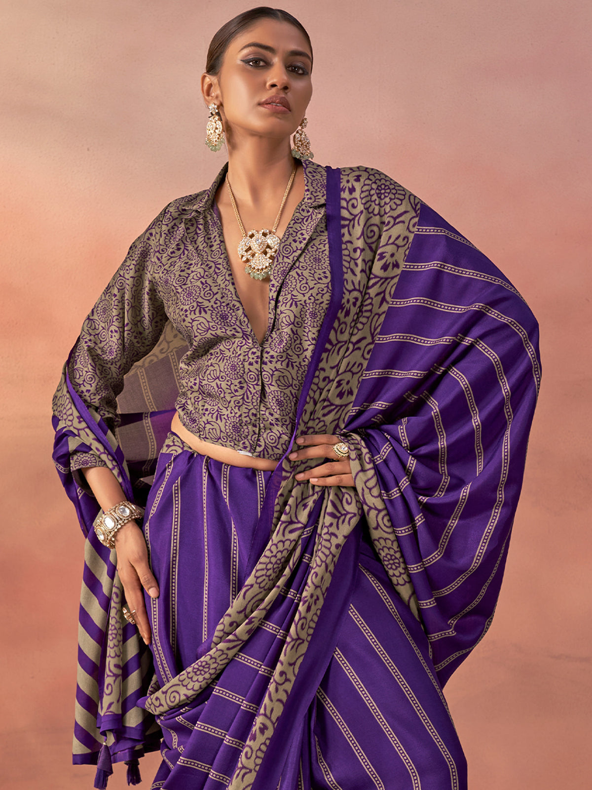 Purple Silk Blend saree – detail view 3