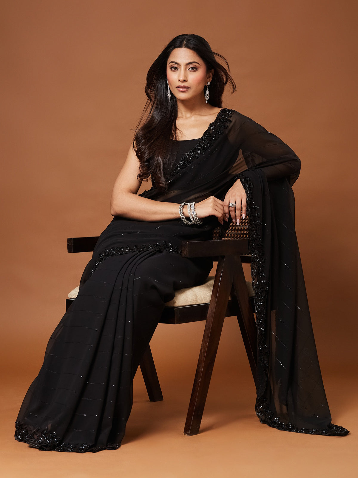 Black Georgette saree – detail view 3