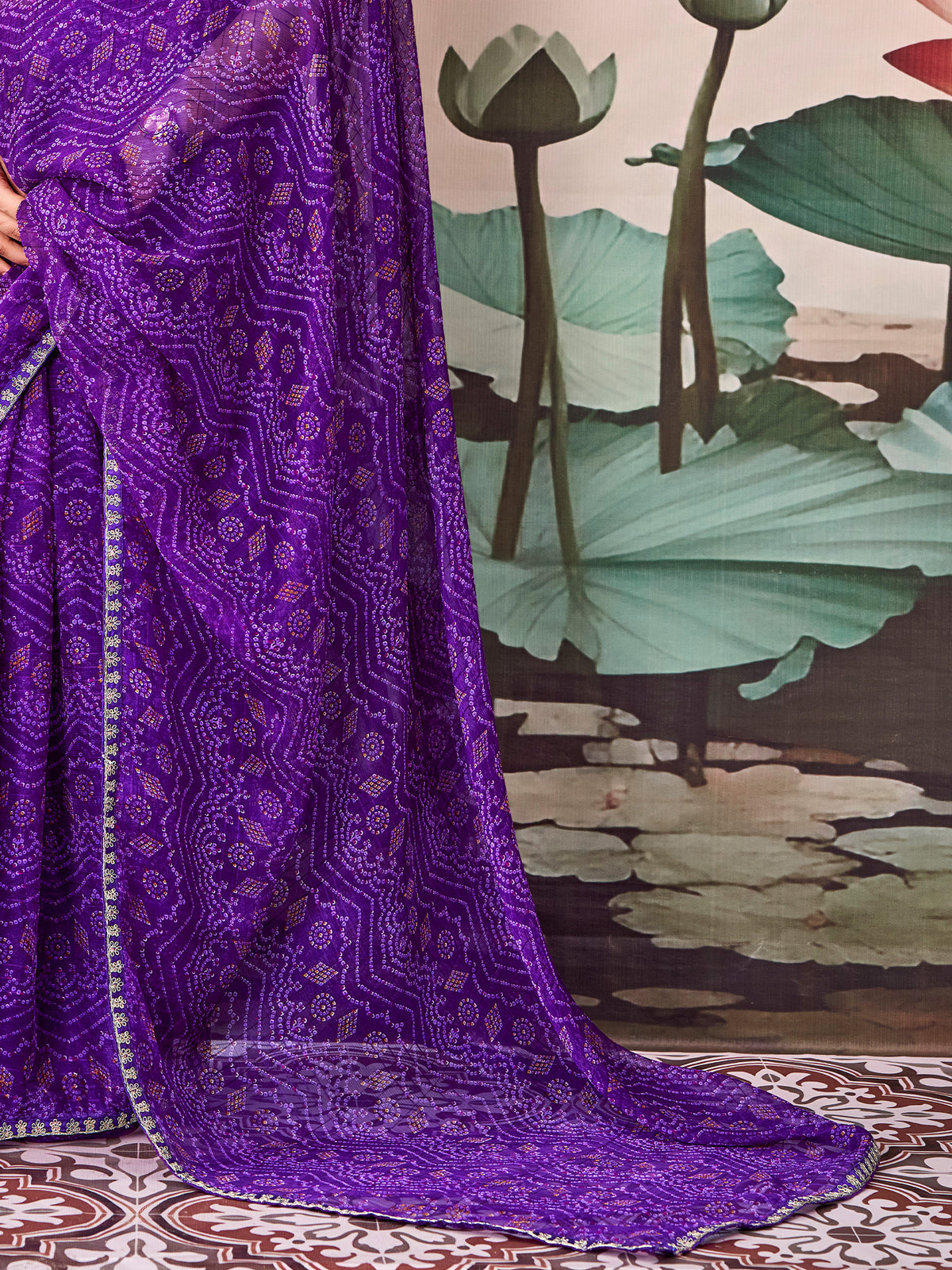 Purple Georgette saree – detail view 4