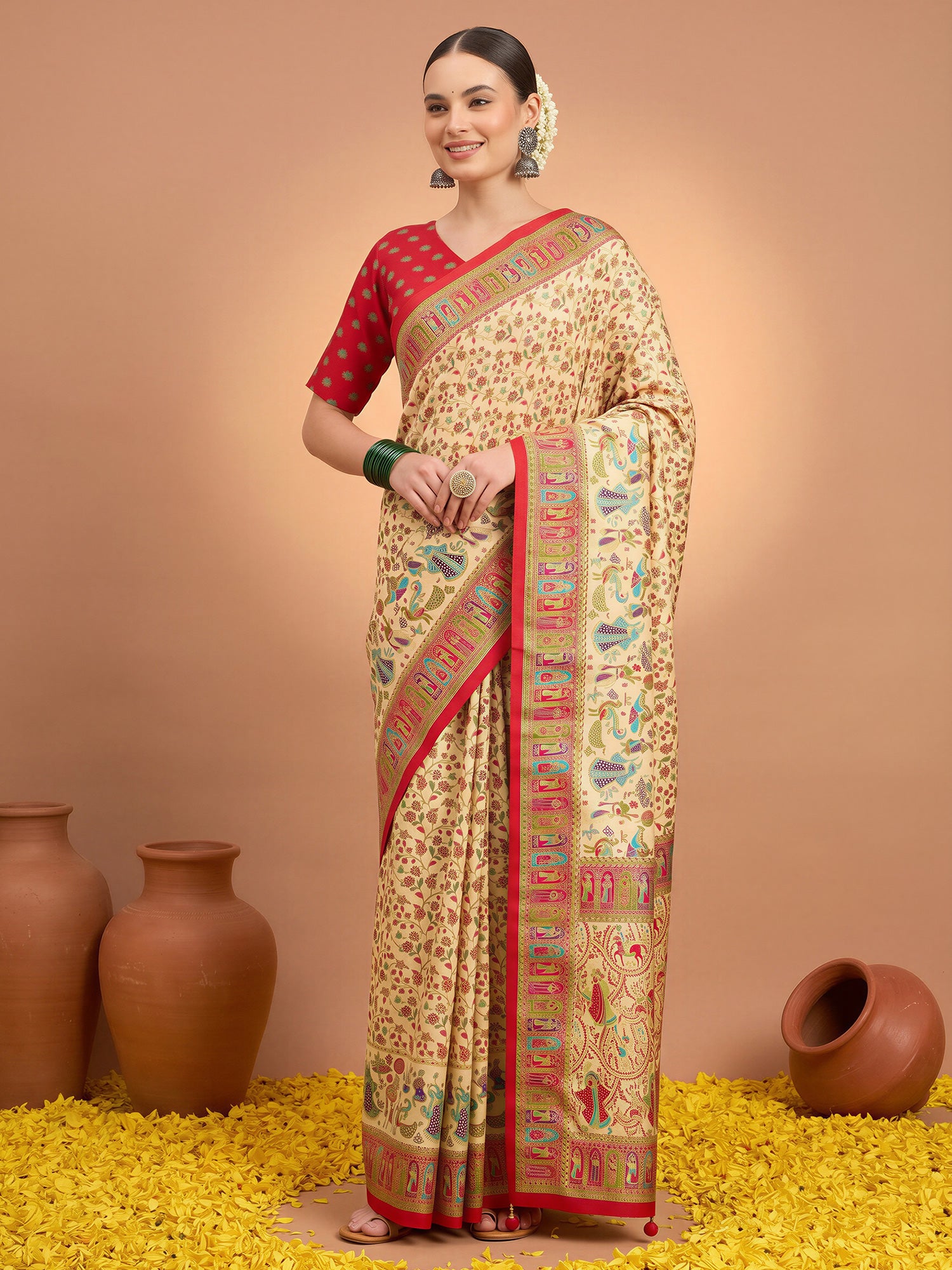 Cream Silk Blend saree – detail view 3