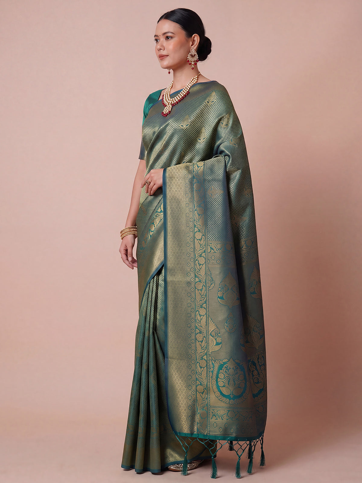 Teal Green Silk Blend saree – detail view 3