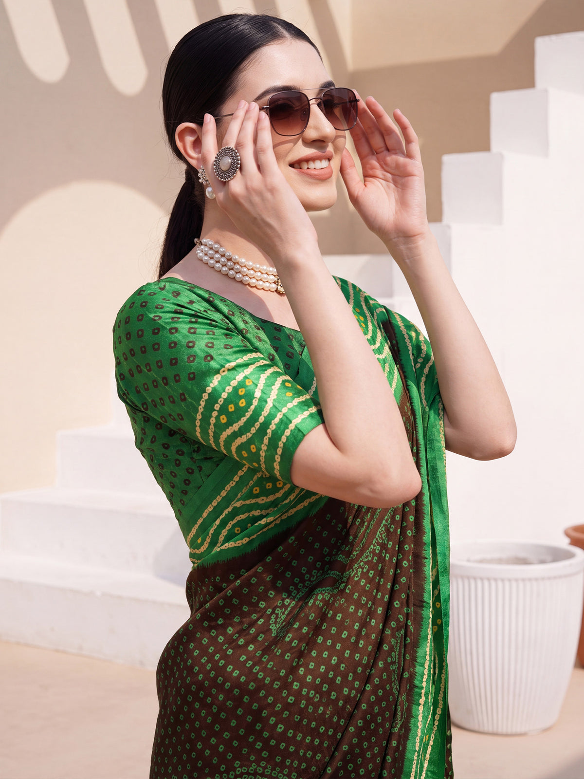 Brown Satin Silk saree – detail view 4