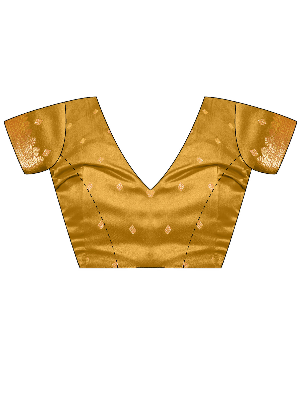 Unstitched mustard satin blouse piece with zari butta design