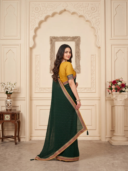 Green Vichitra Silk saree – detail view 1