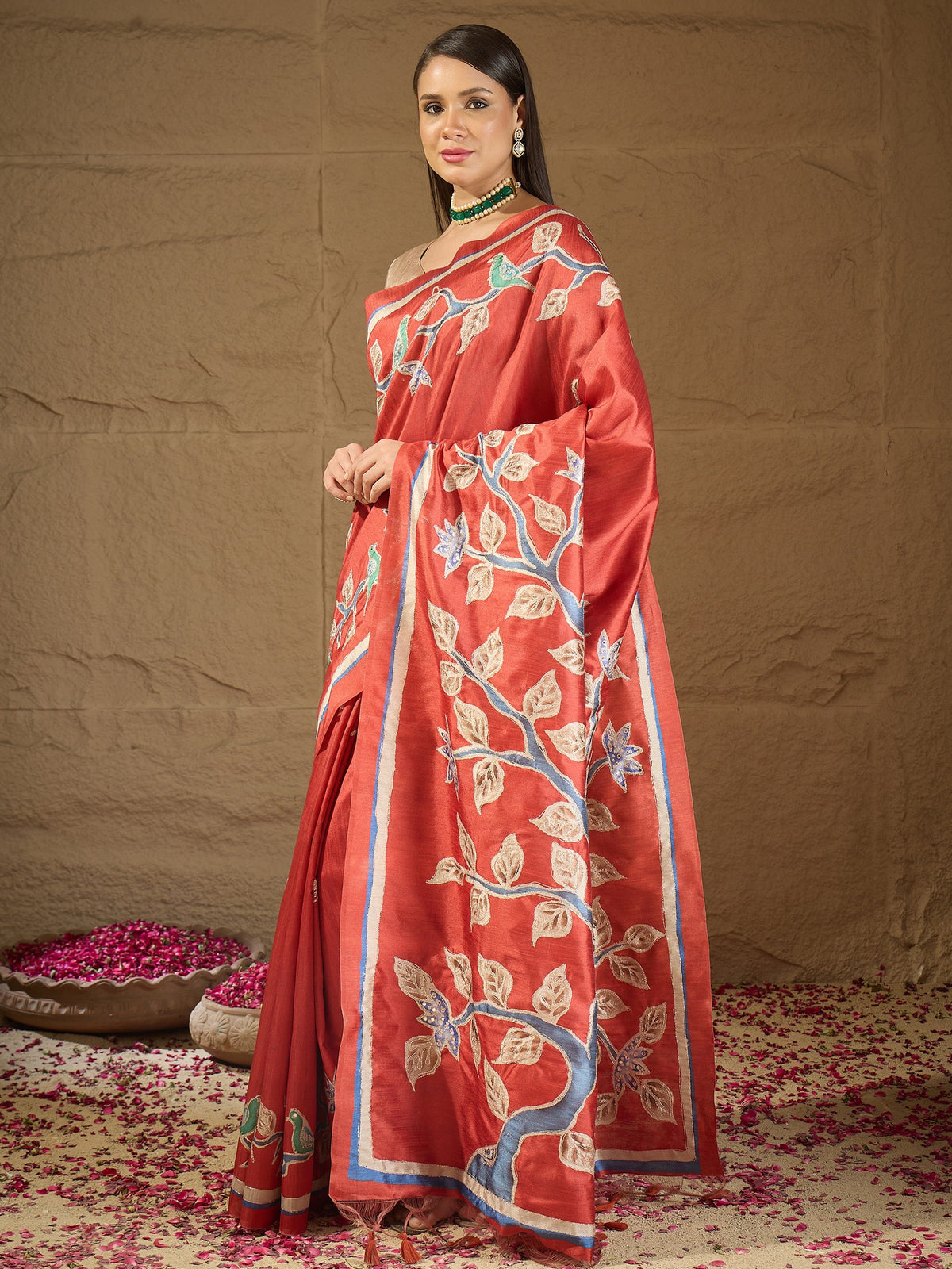 Rust art silk saree view 3