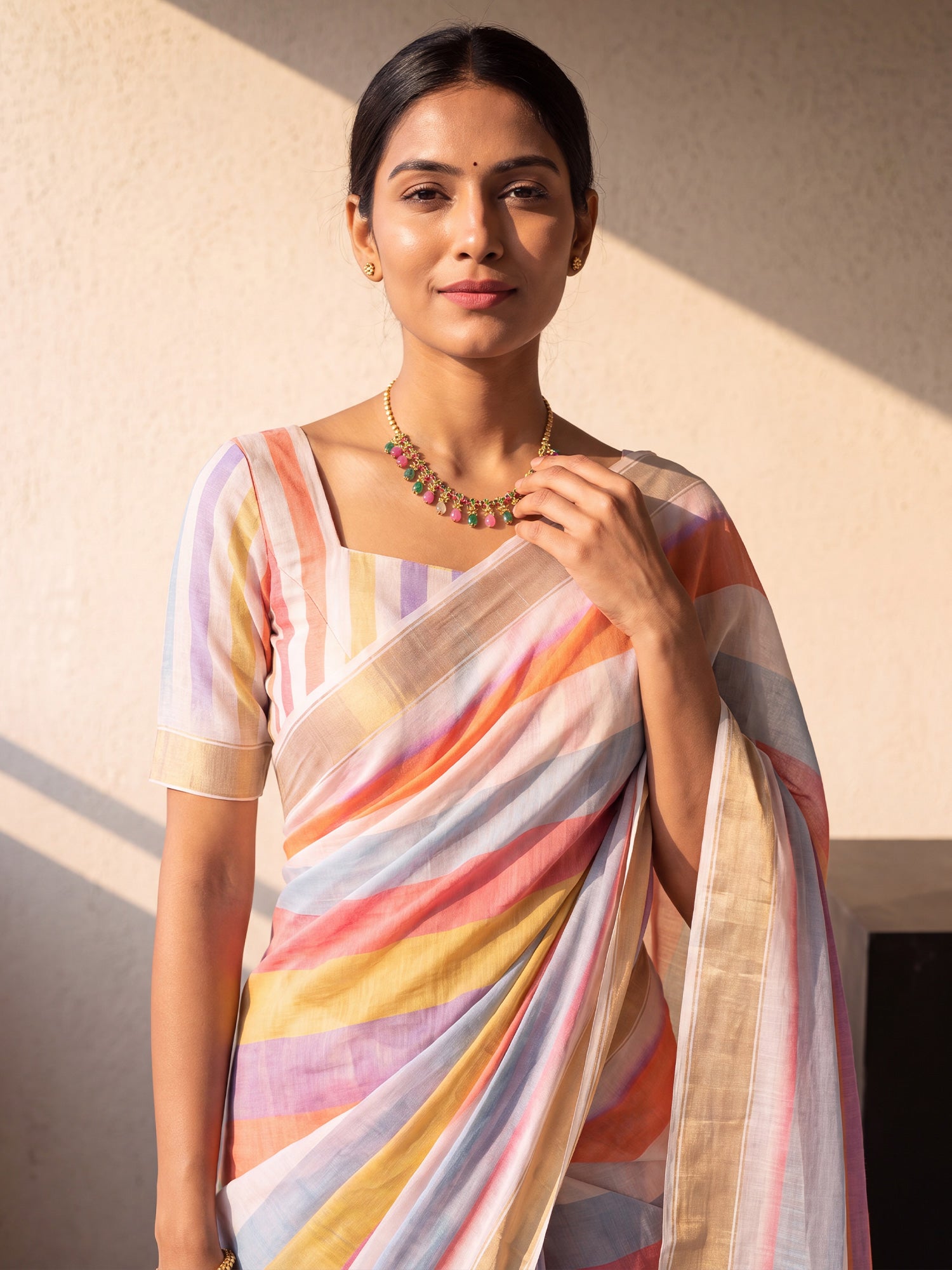 Multicolored Linen saree – detail view 4