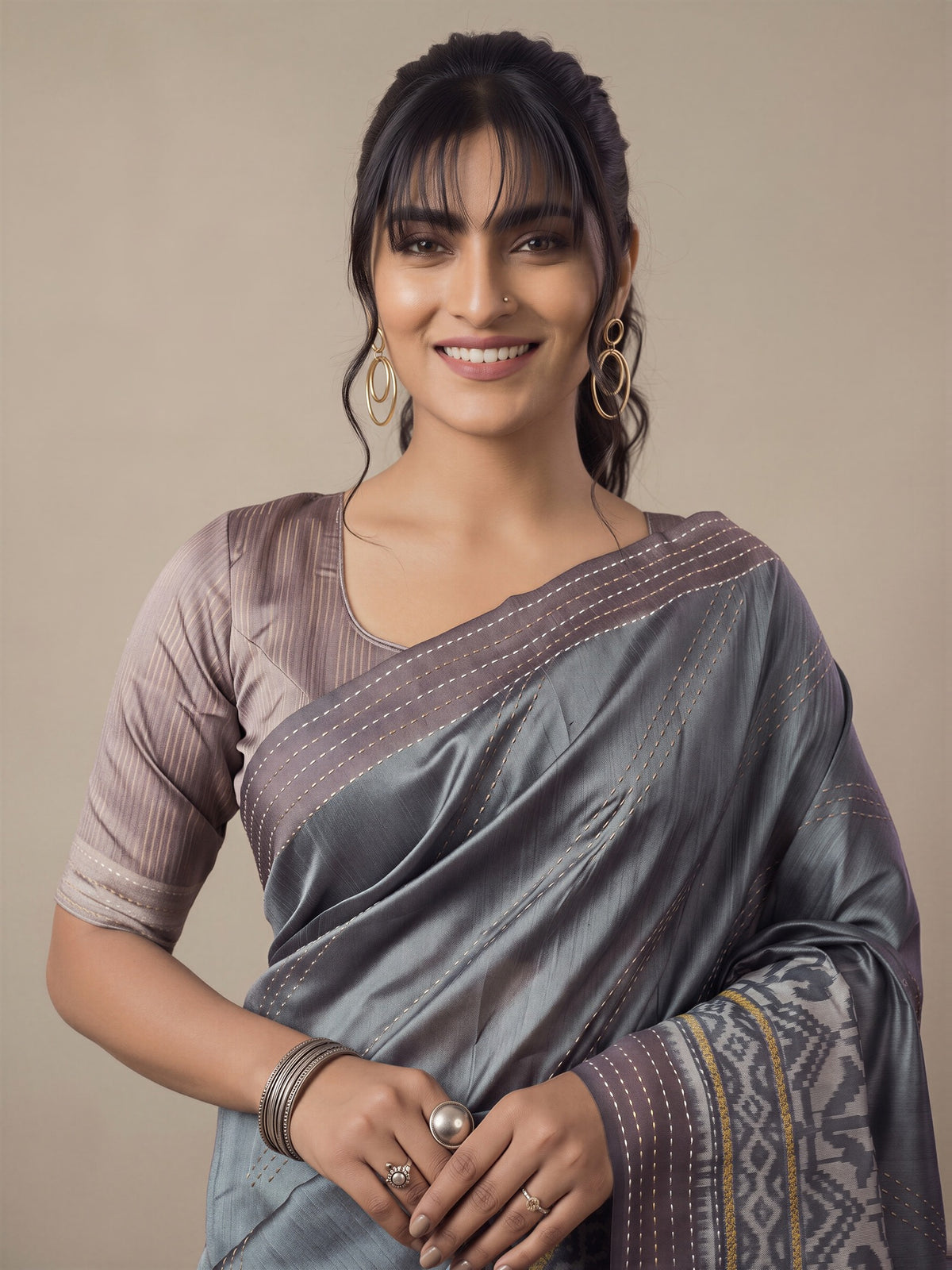 Grey Silk Cotton saree – detail view 4