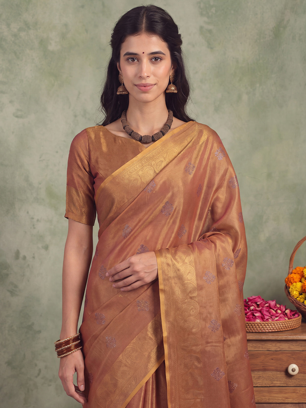 Copper Linen saree – detail view 4