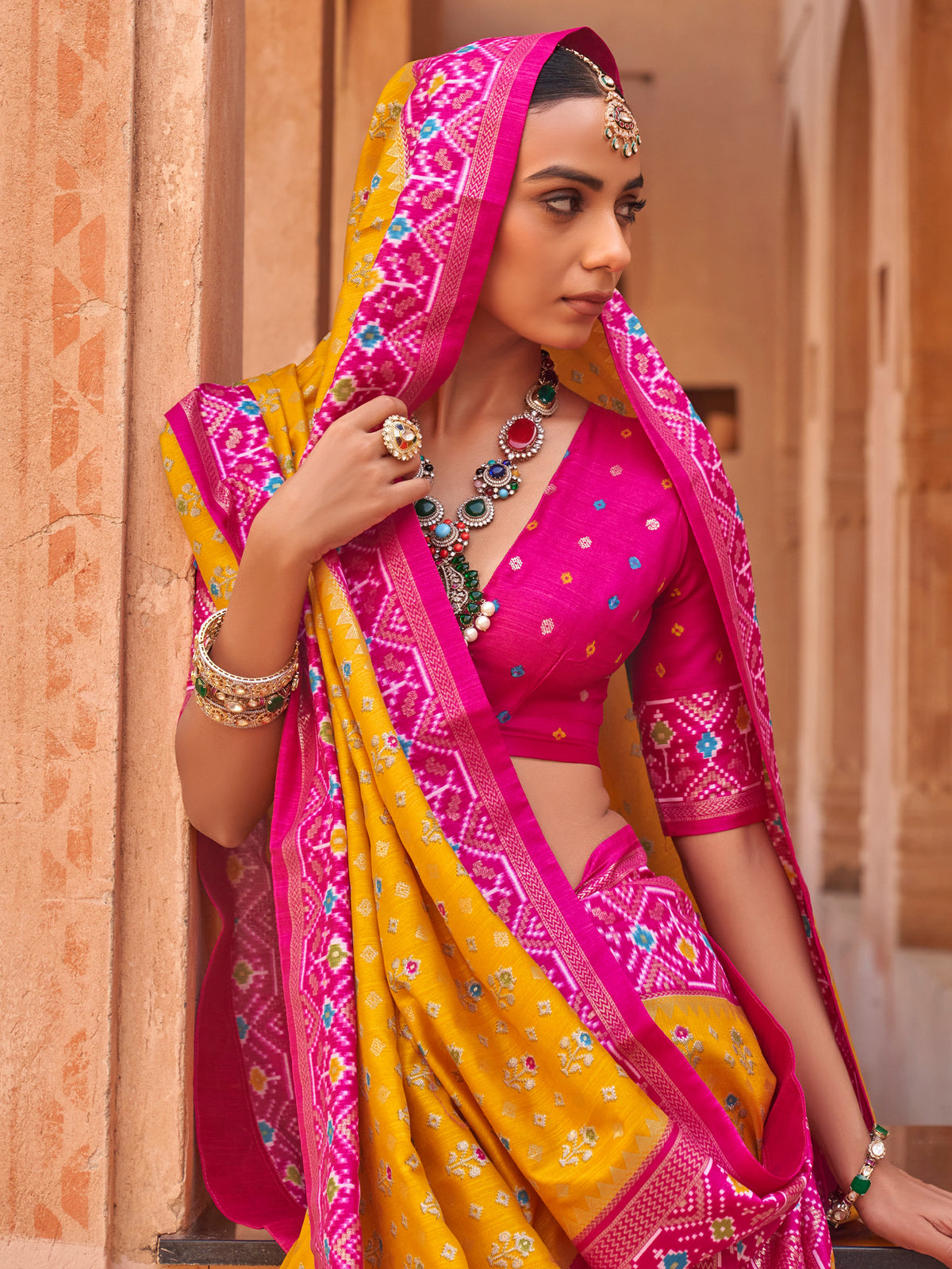 Mustard Silk Blend saree – detail view 2