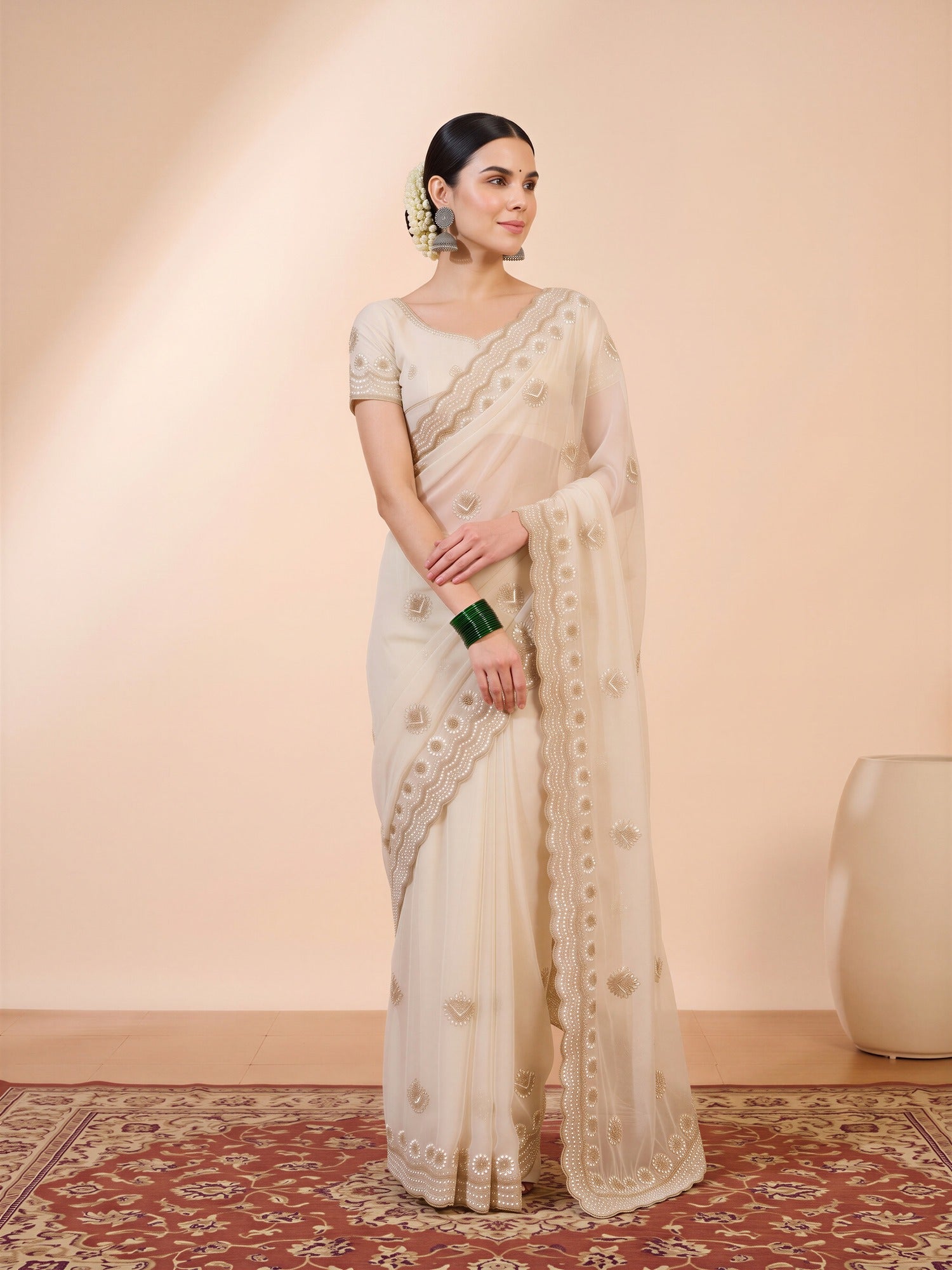 Off White Georgette saree – detail view 3