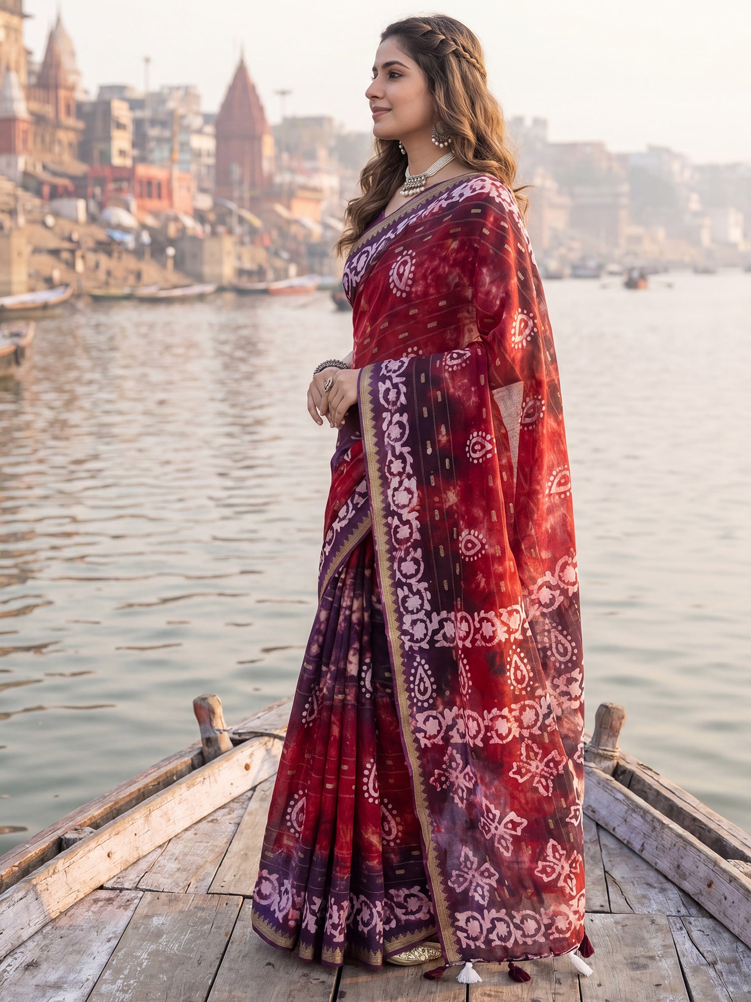 Red Cotton saree – detail view 2