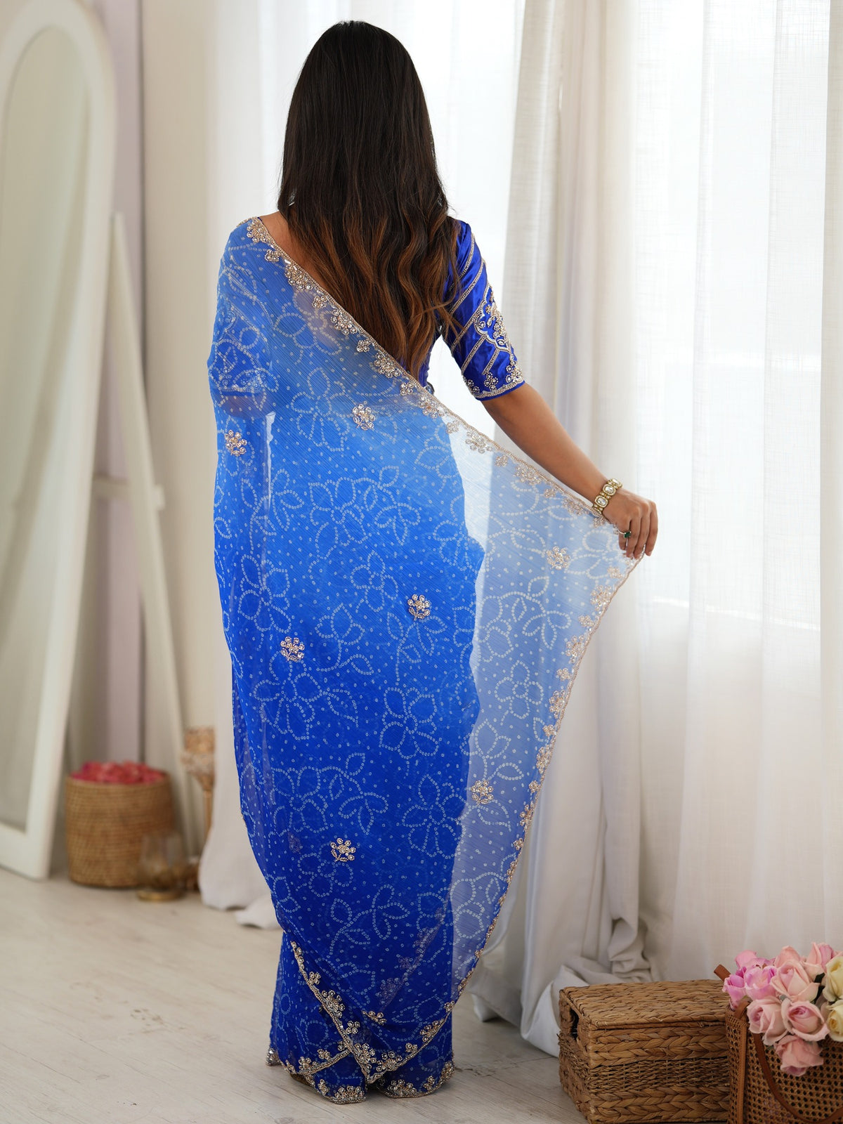 Blue georgette saree view 4