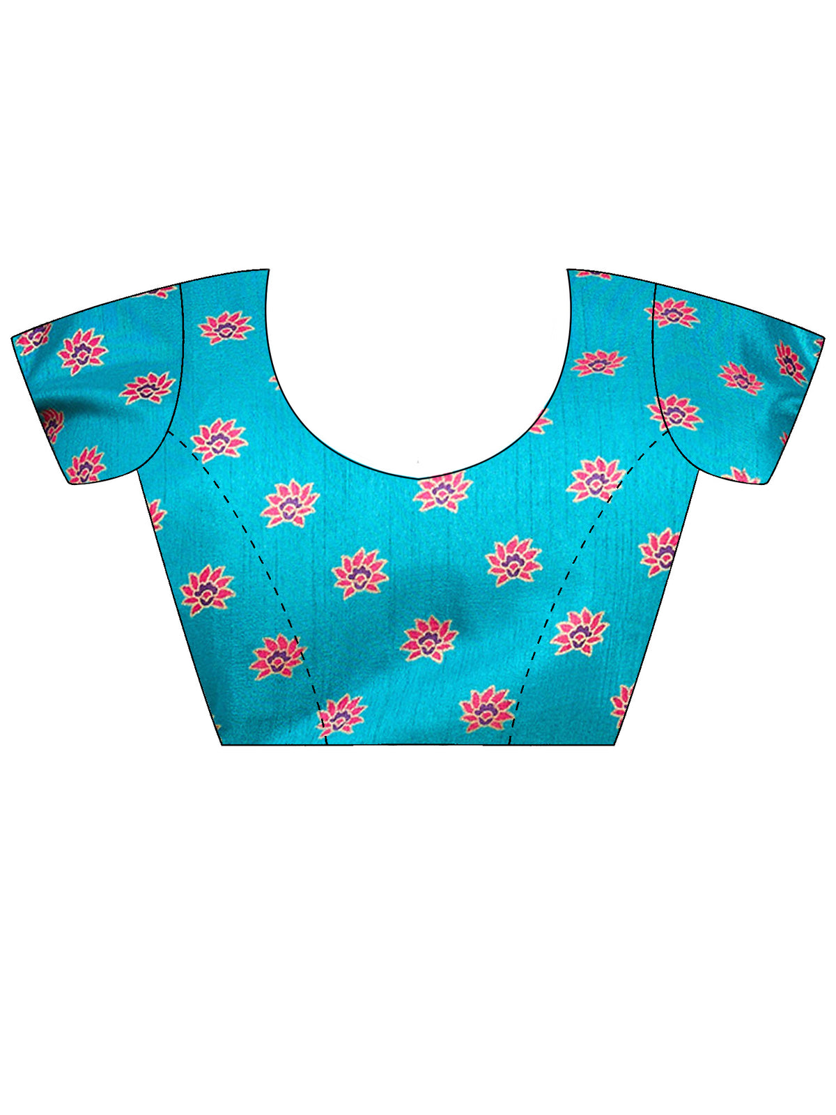Unstitched teal blue silk blend blouse piece with ethnic motif design