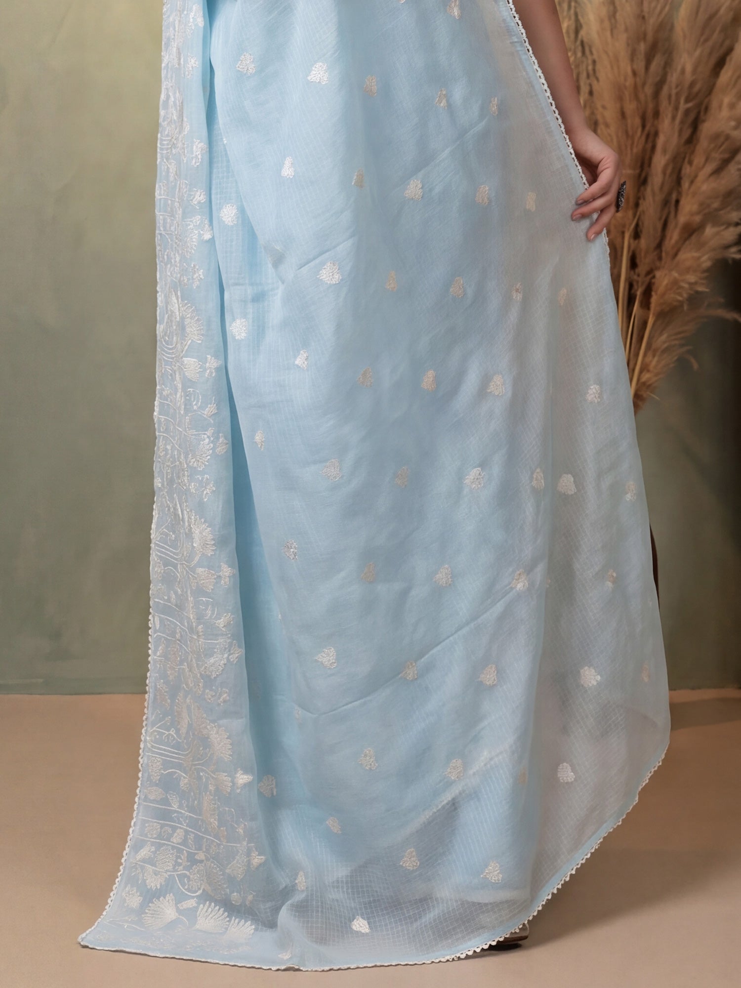 Light Blue Kota Doria Cotton saree – detail view 5