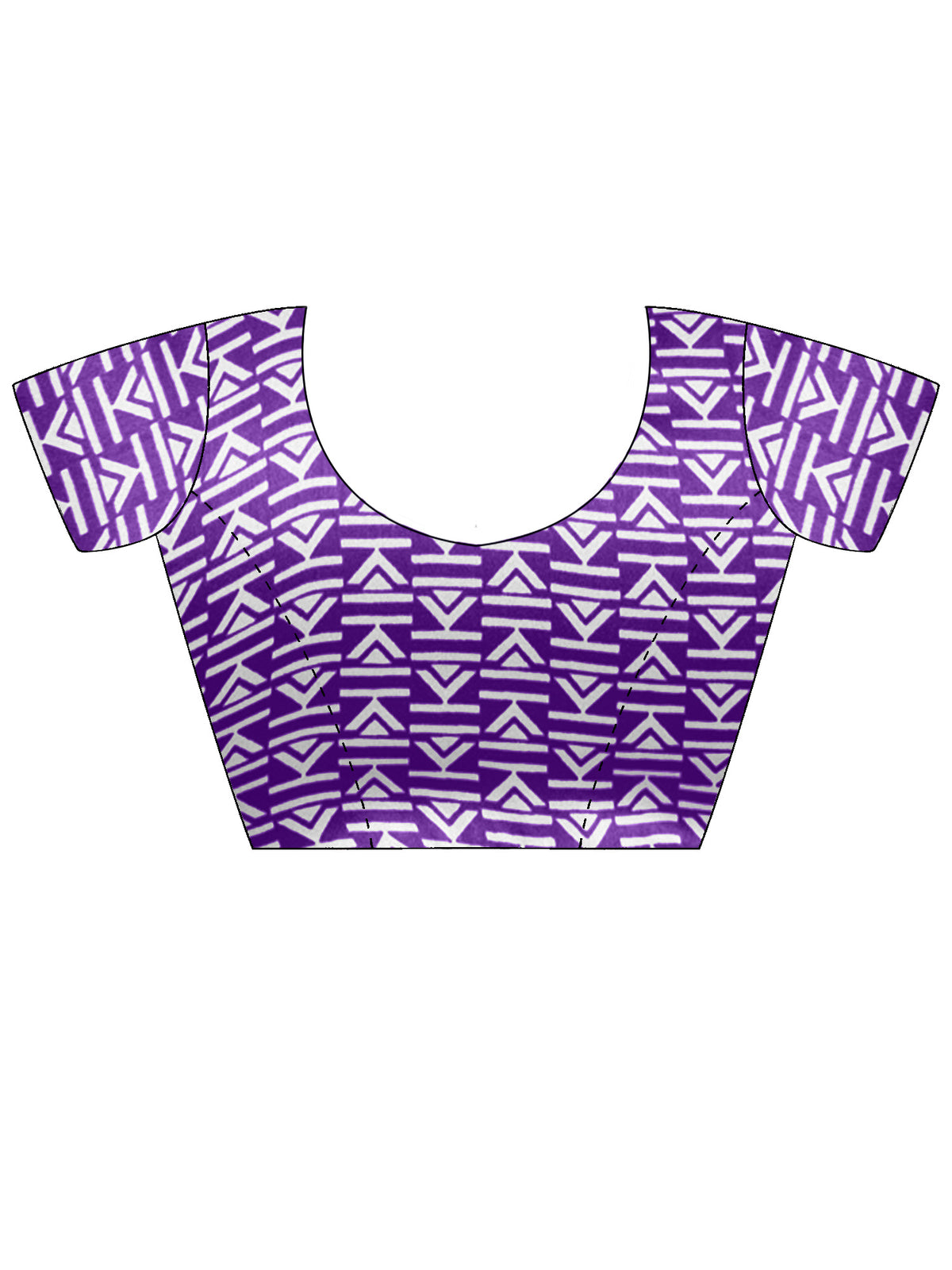 Unstitched violet satin blouse piece with ethnic motif design