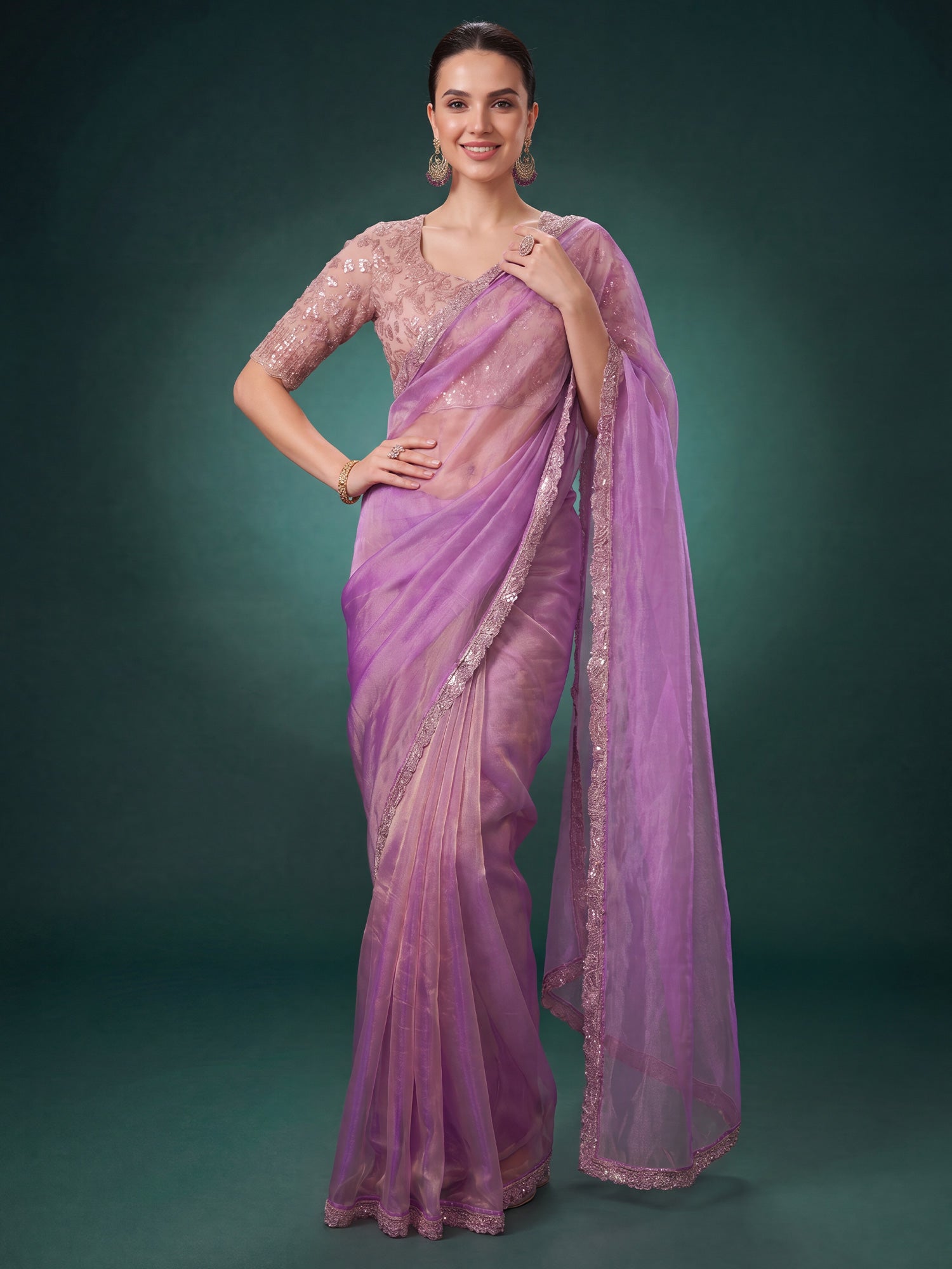 Lavender Georgette saree – detail view 3