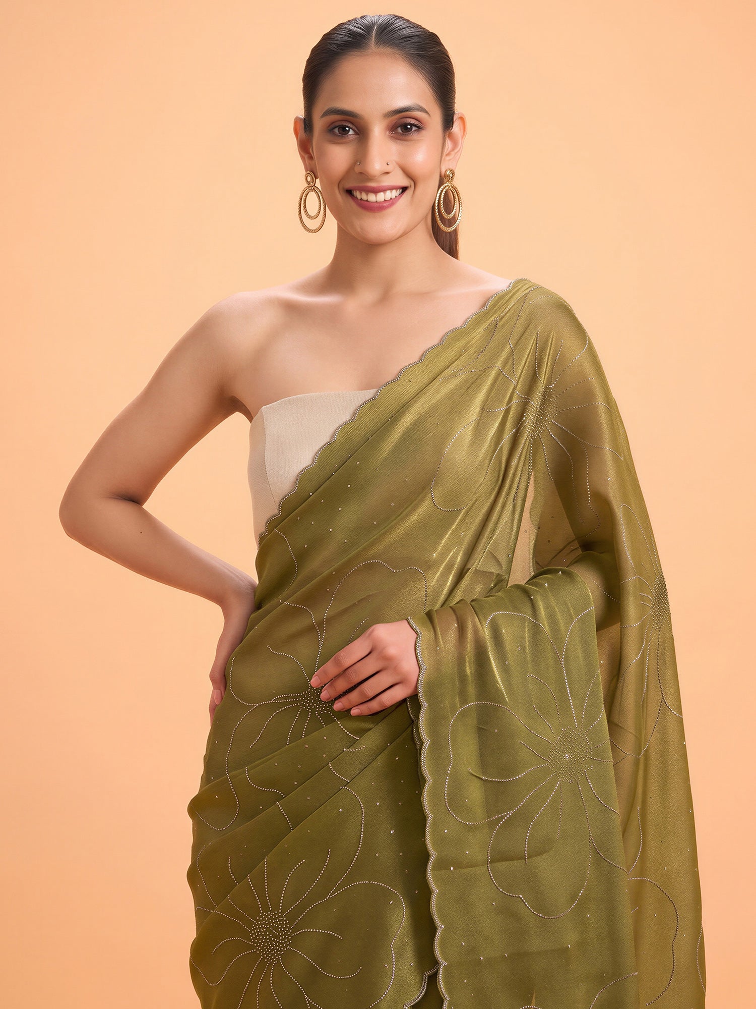 Olive Satin Silk saree – detail view 4