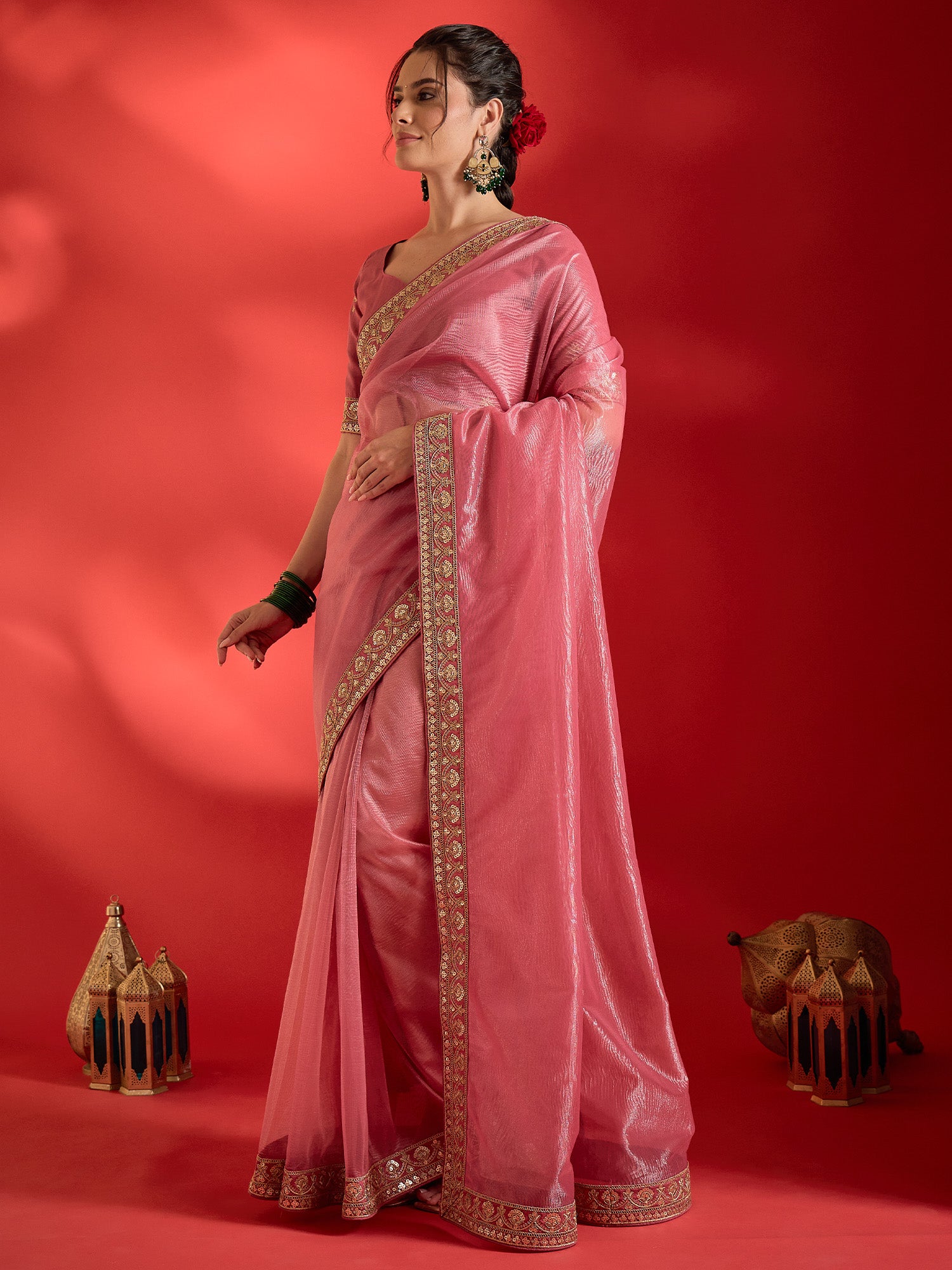 Pink Net saree – detail view 2