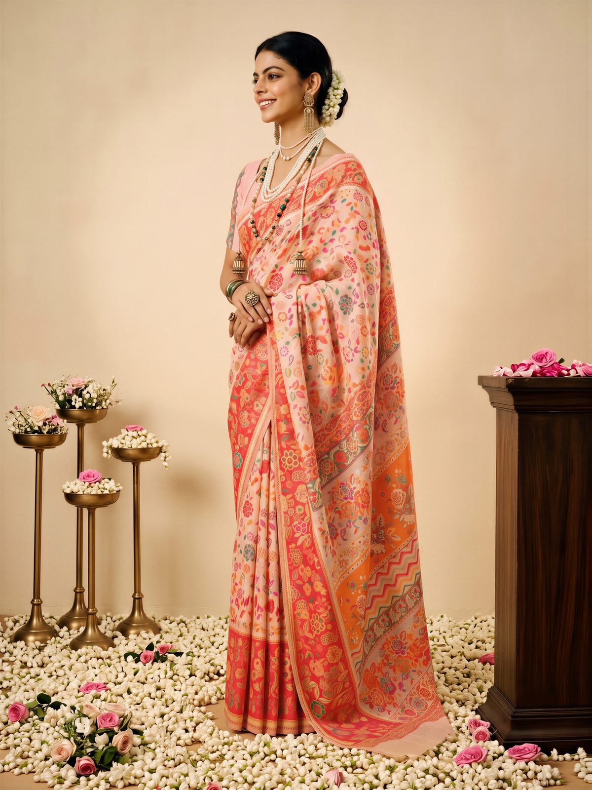 Peach Cotton Silk saree – detail view 2