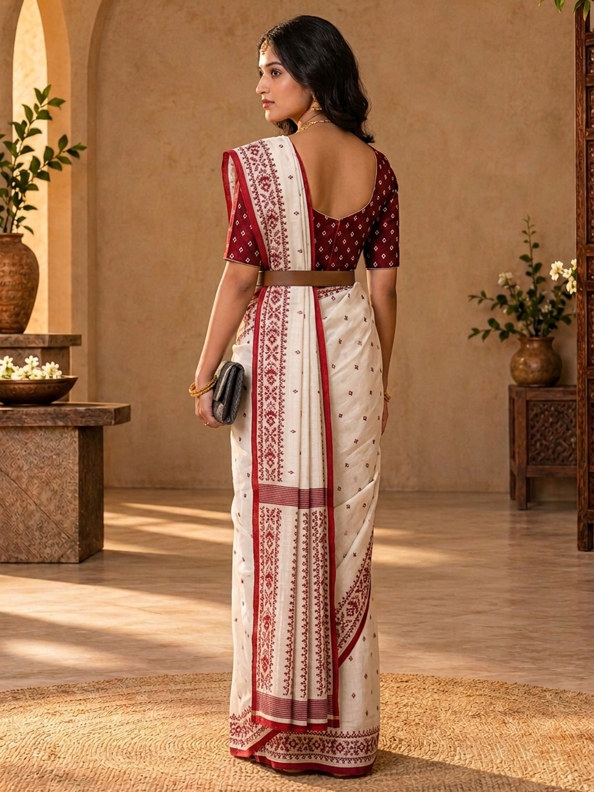 Off White tussar silk saree view 2