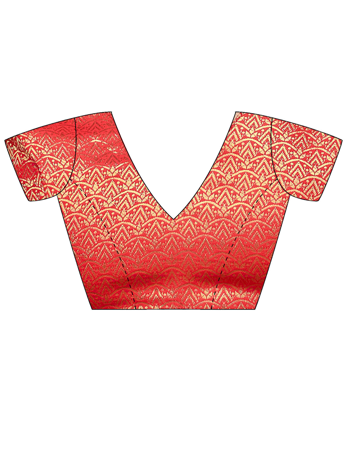 Unstitched coral pure silk blouse piece with ethnic motif design