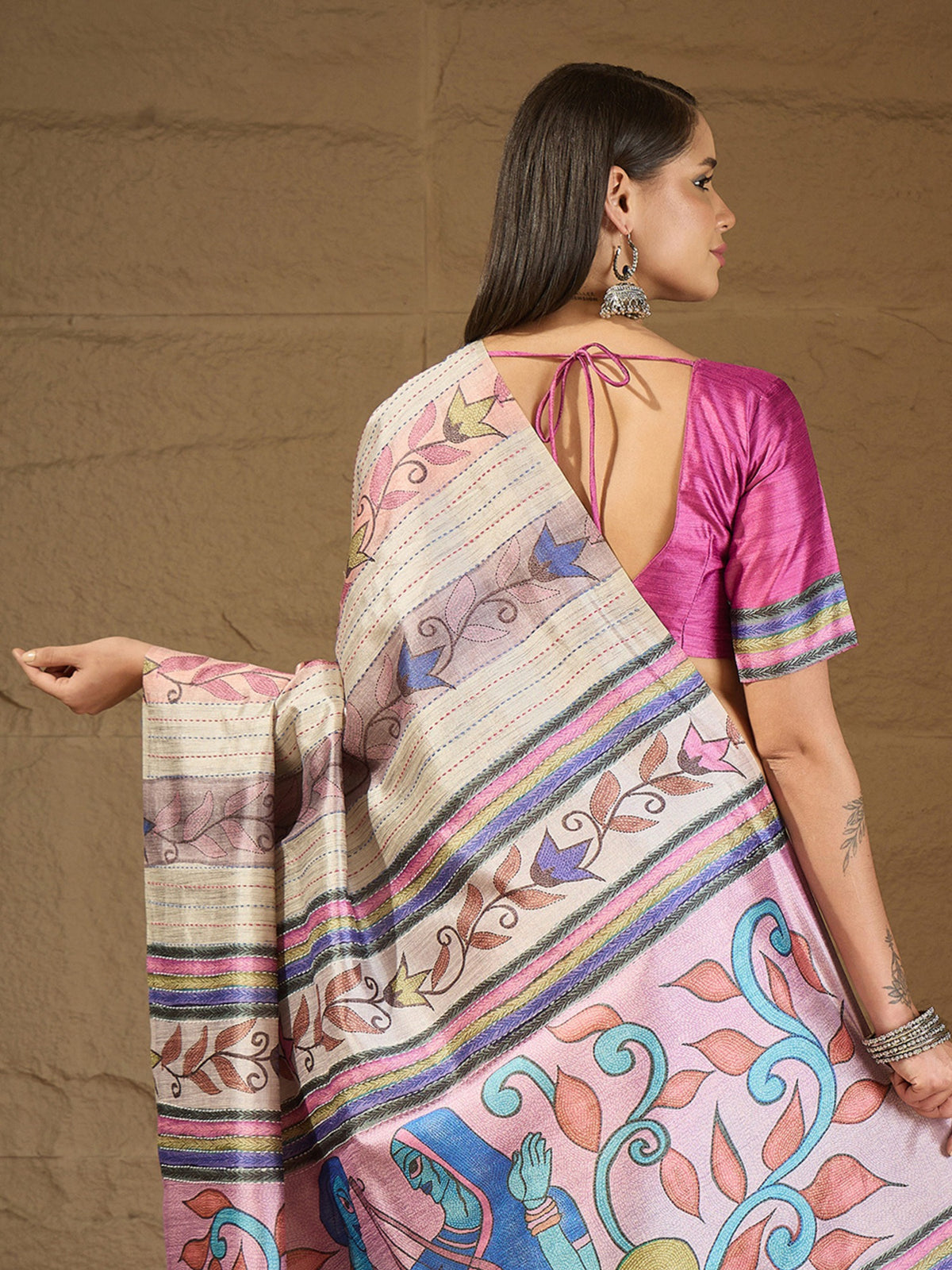 Multicolored art silk saree view 6
