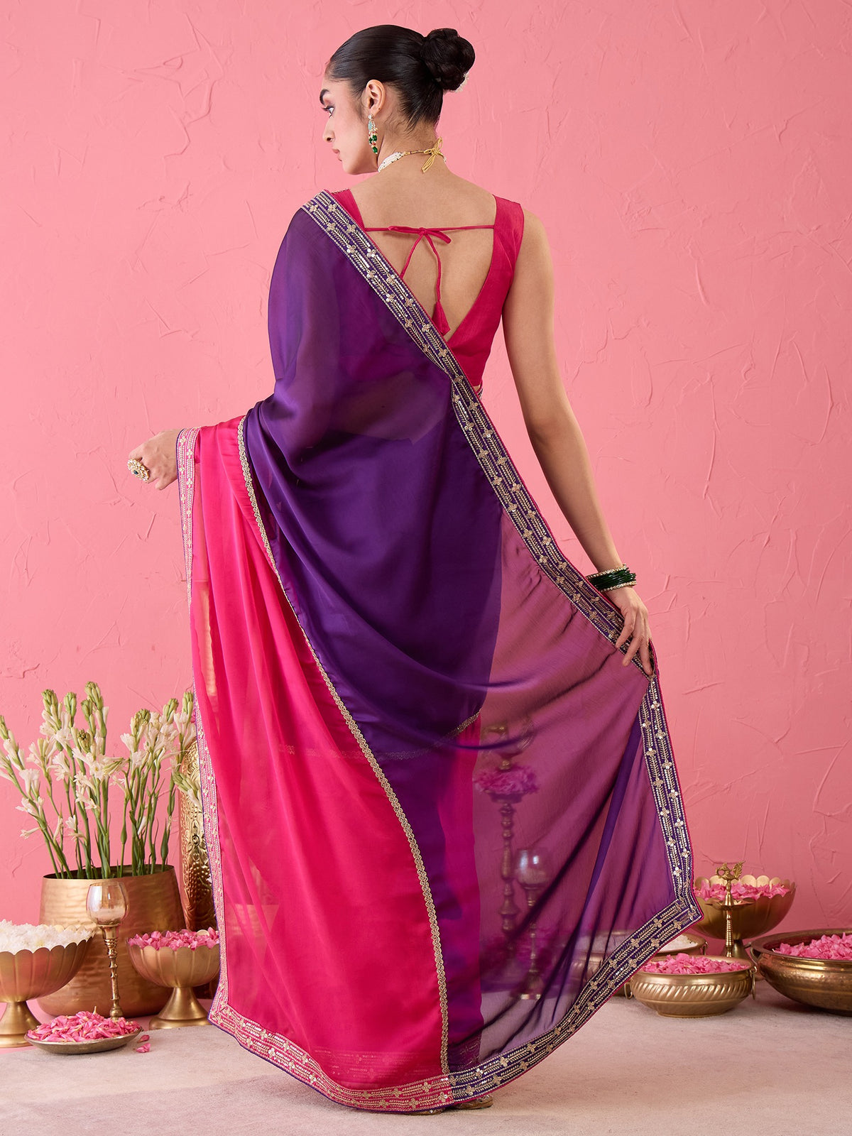 Pink Pure Georgette saree – detail view 3