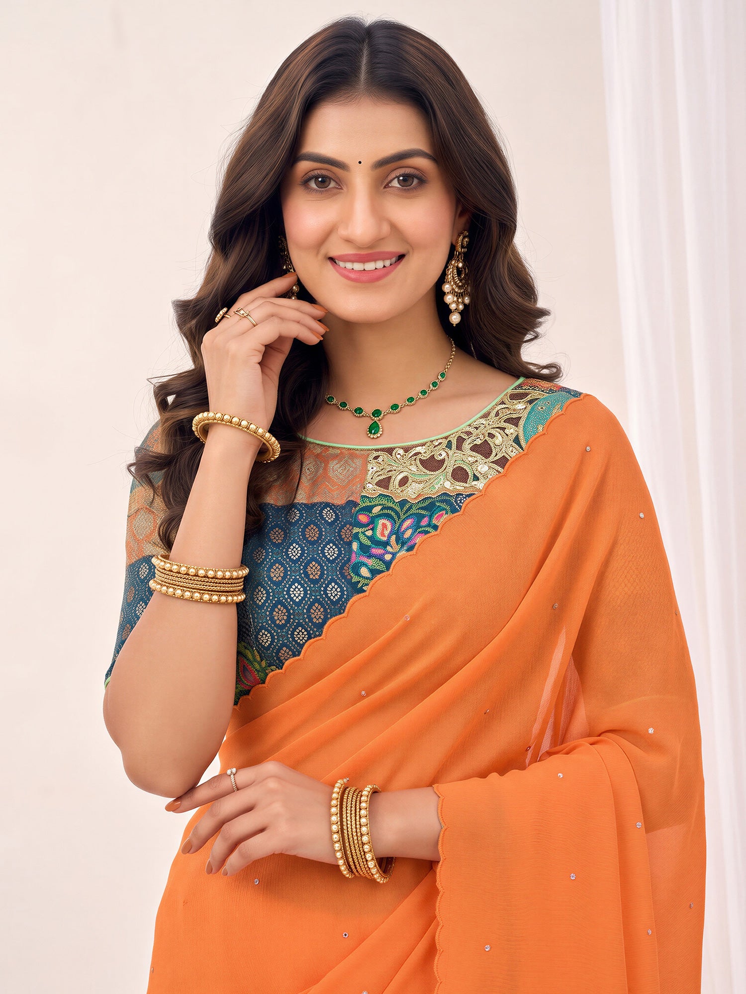 Orange Cotton saree – detail view 4