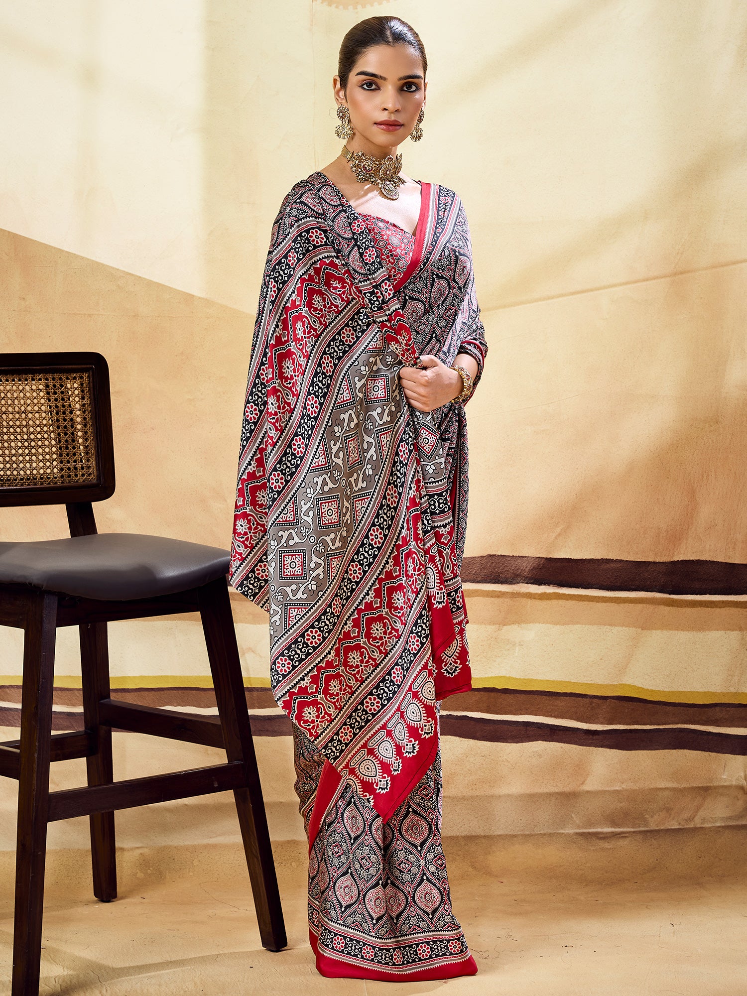 Black Satin saree – detail view 2
