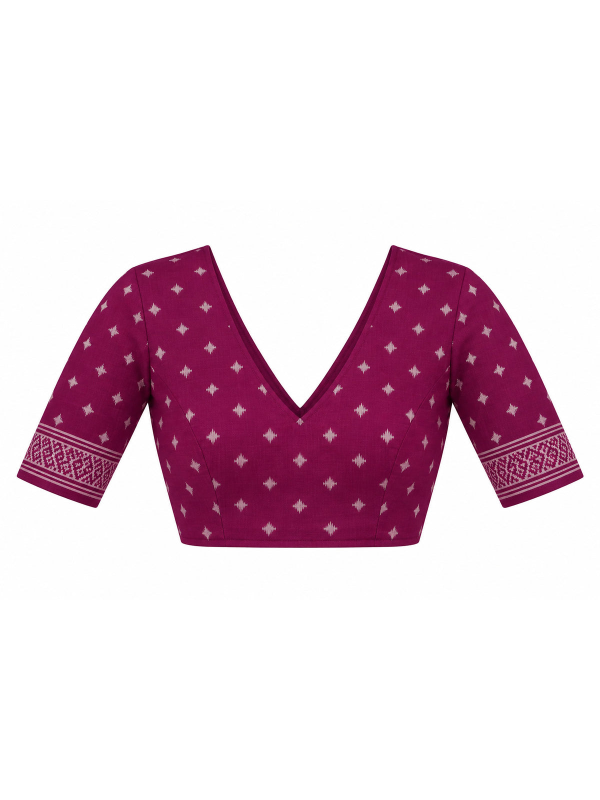Unstitched wine silk blend blouse piece with geometric design