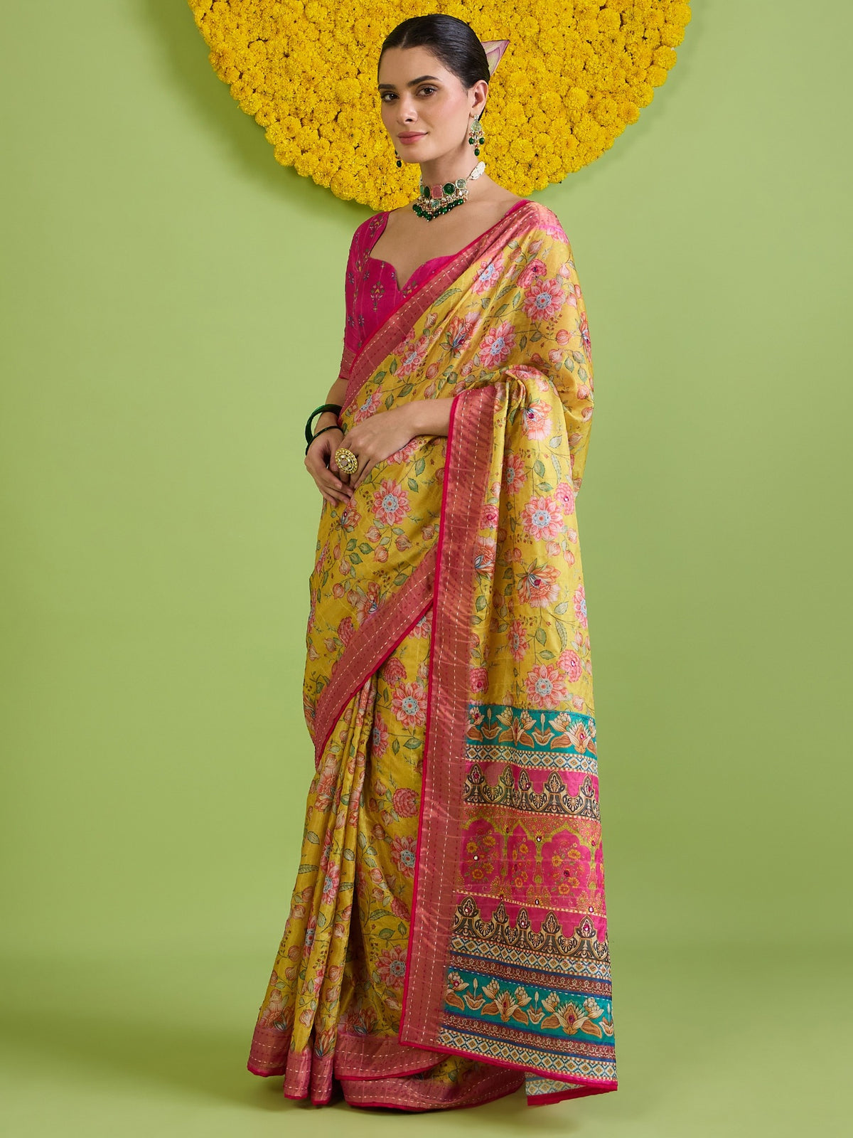 Yellow Tussar Silk saree – detail view 3