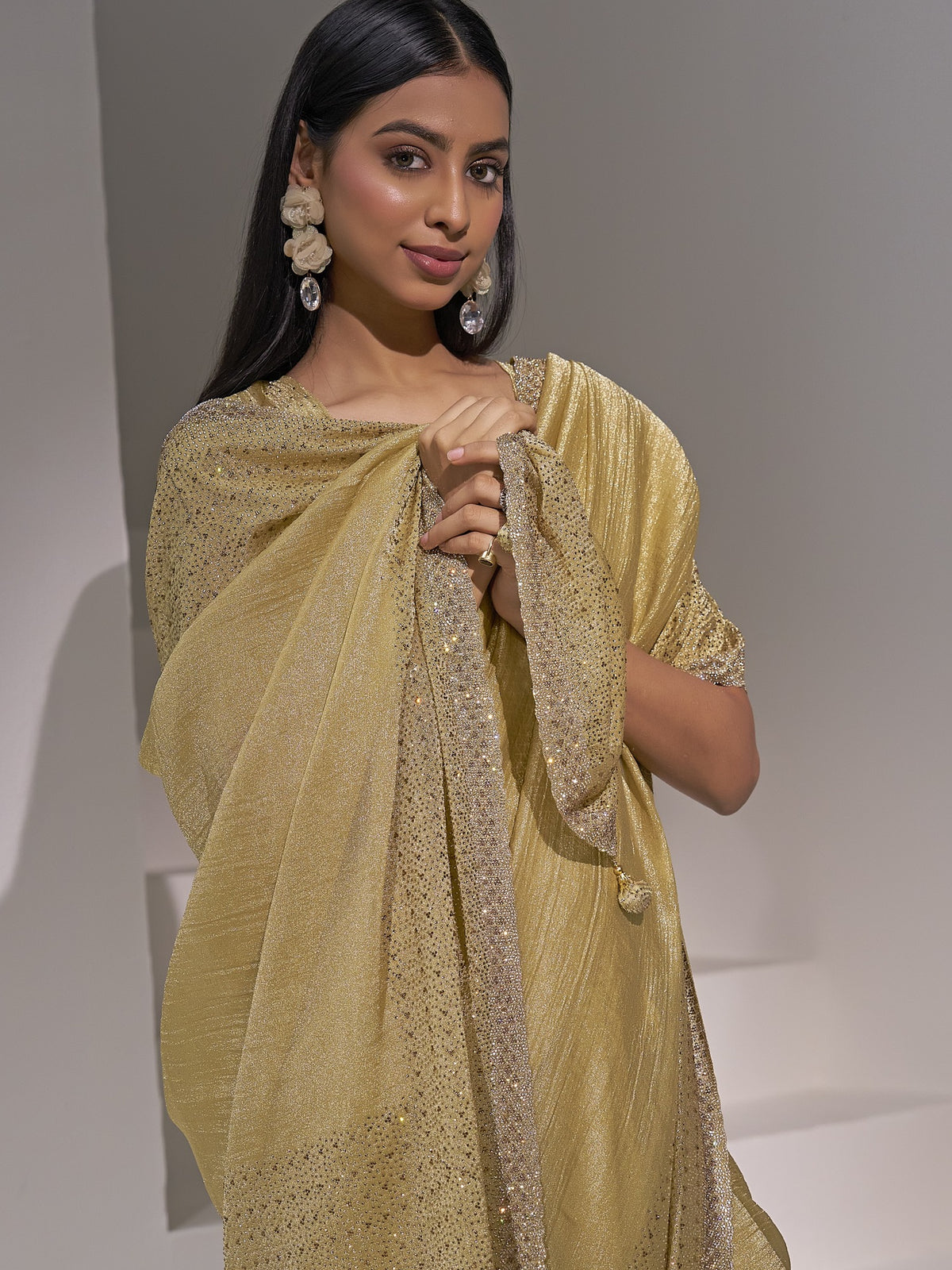 Gold pure silk saree view 5