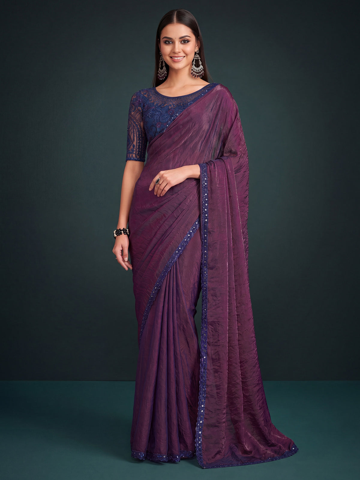 Wine Georgette saree – detail view 3
