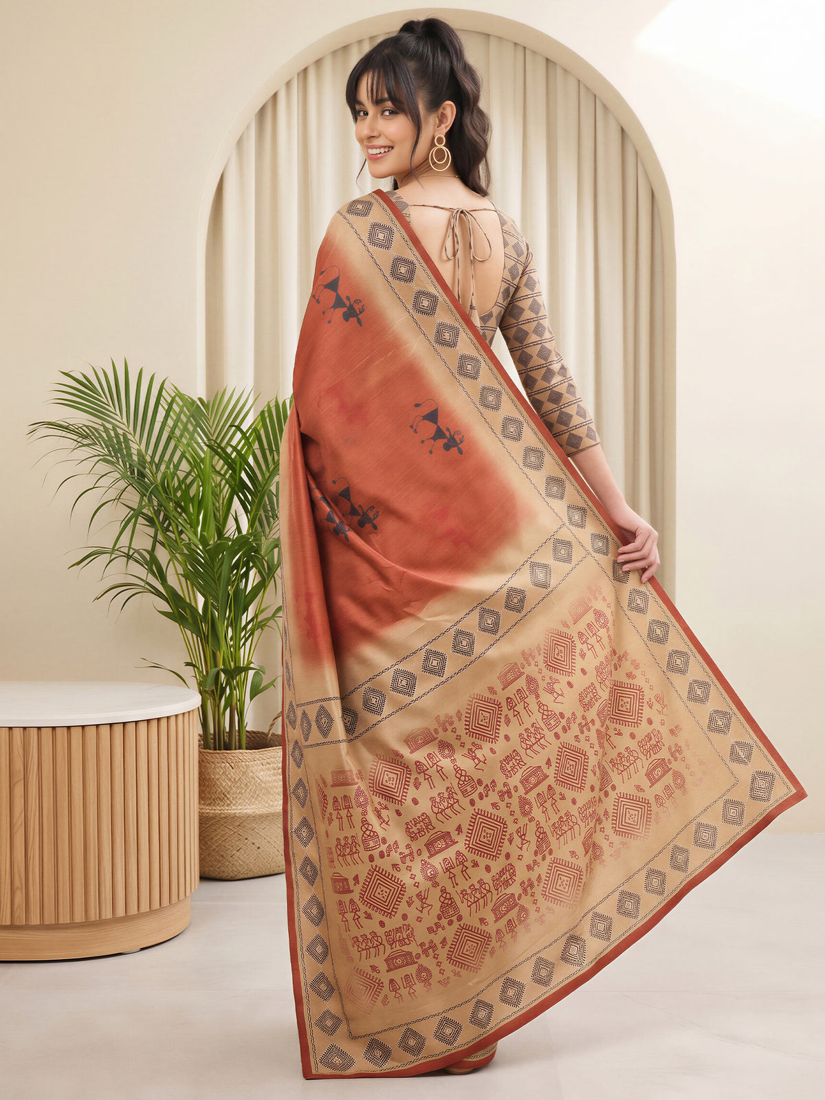 Rust Silk Blend saree – detail view 1