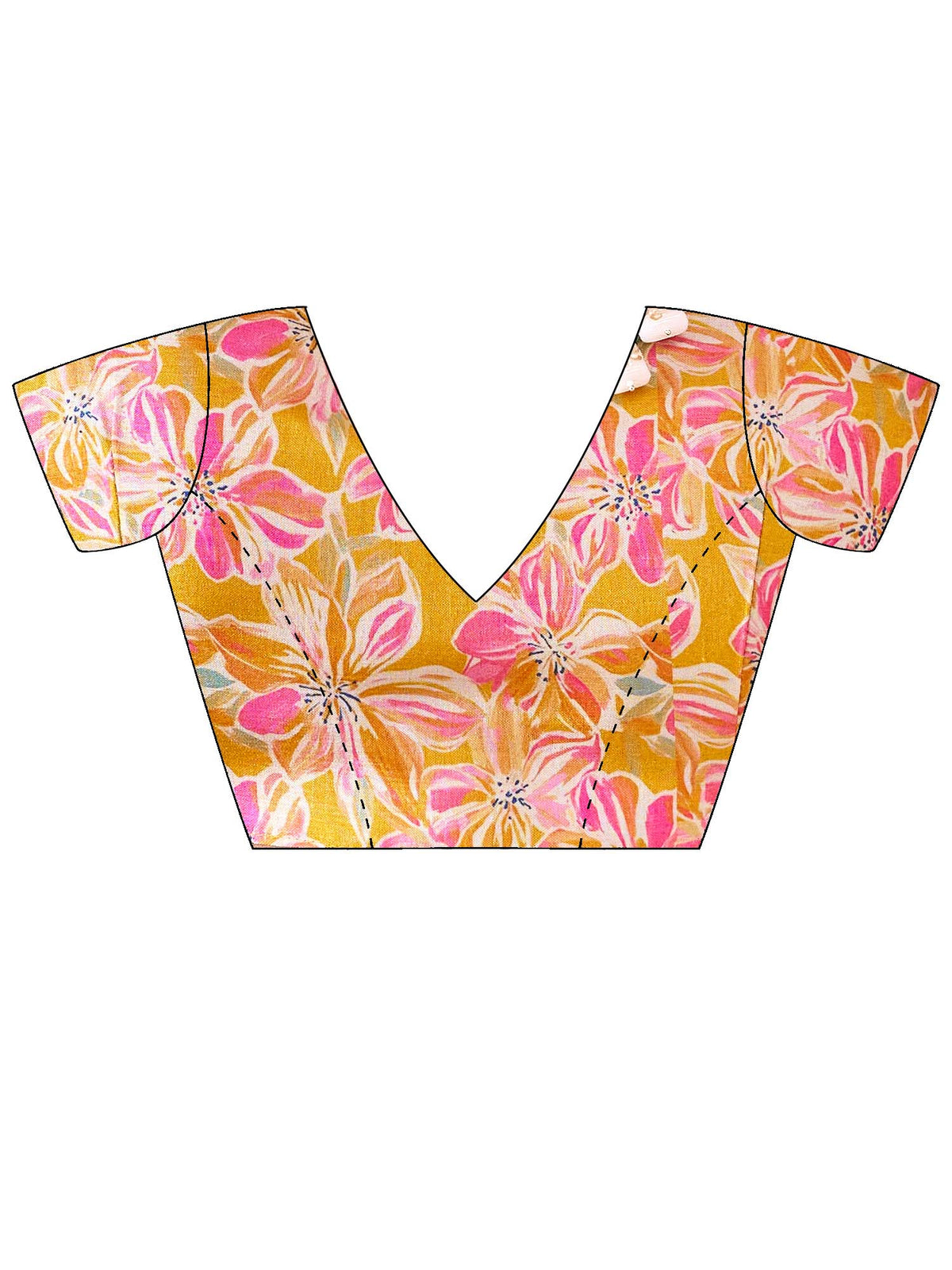Unstitched yellow tussar silk blouse piece with floral design