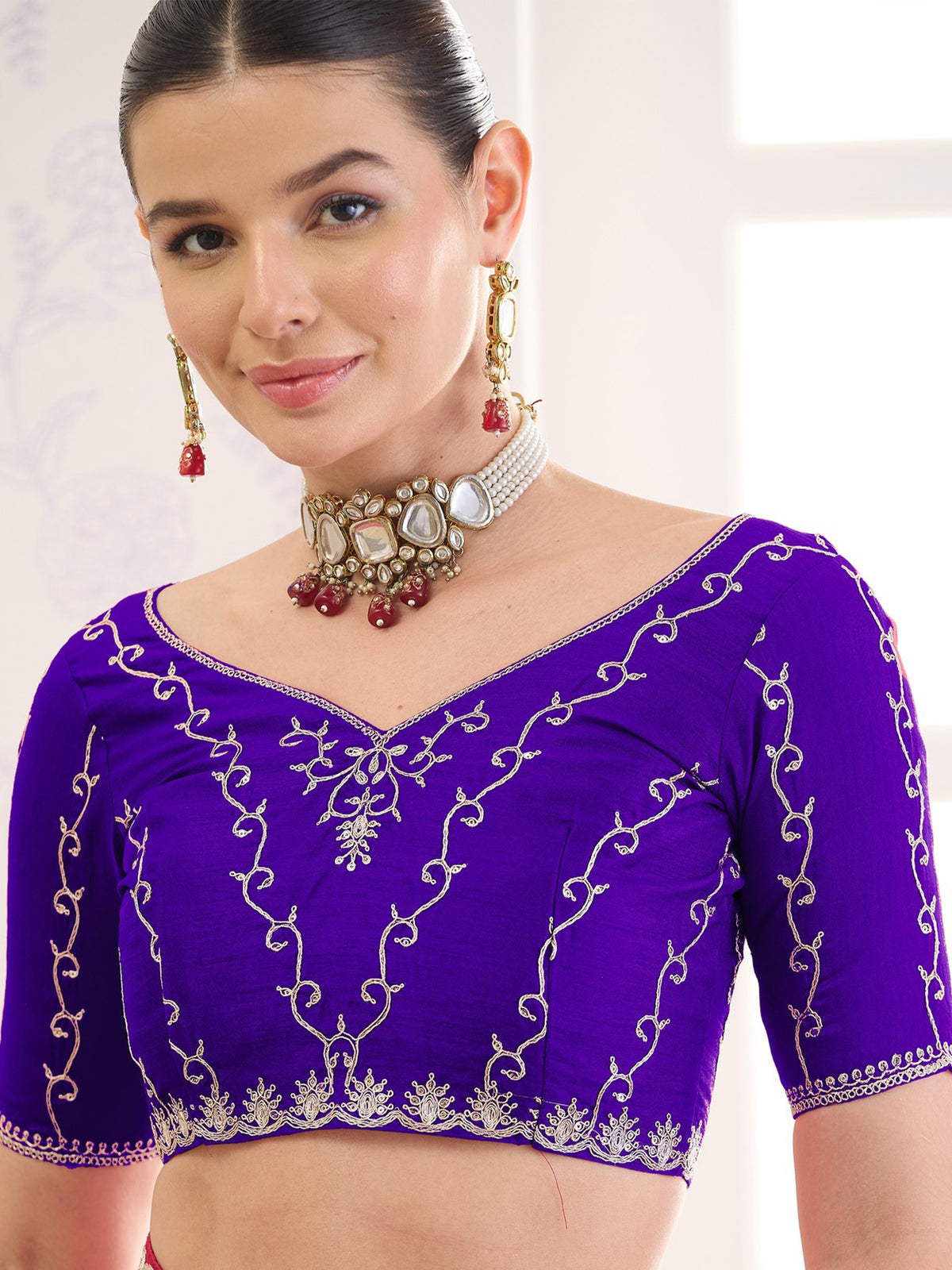 Violet chiffon saree view 4
