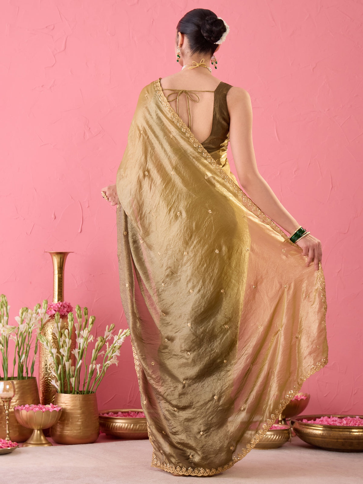 Olive Paper Silk saree – detail view 3