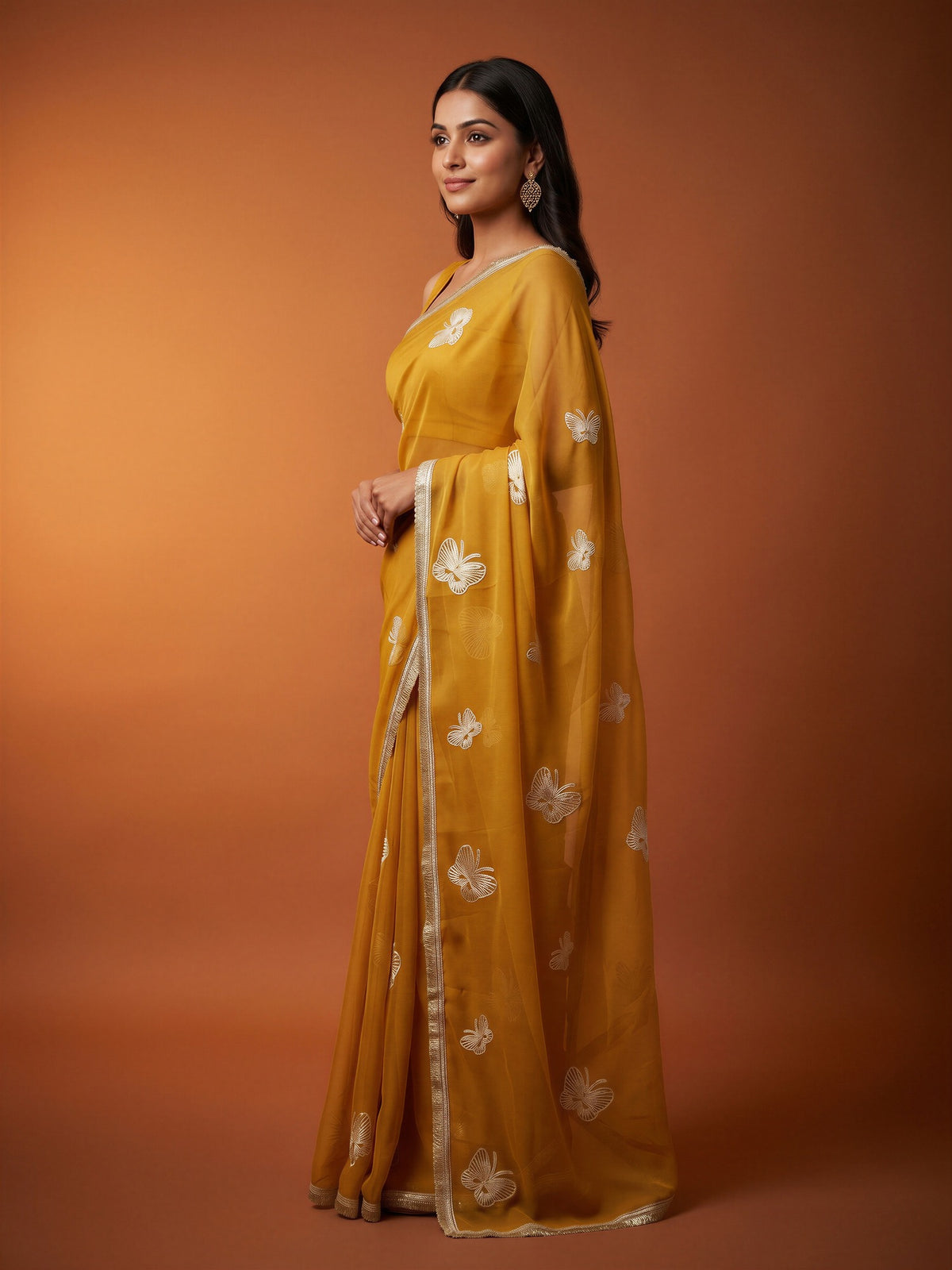 Yellow Georgette saree – detail view 2