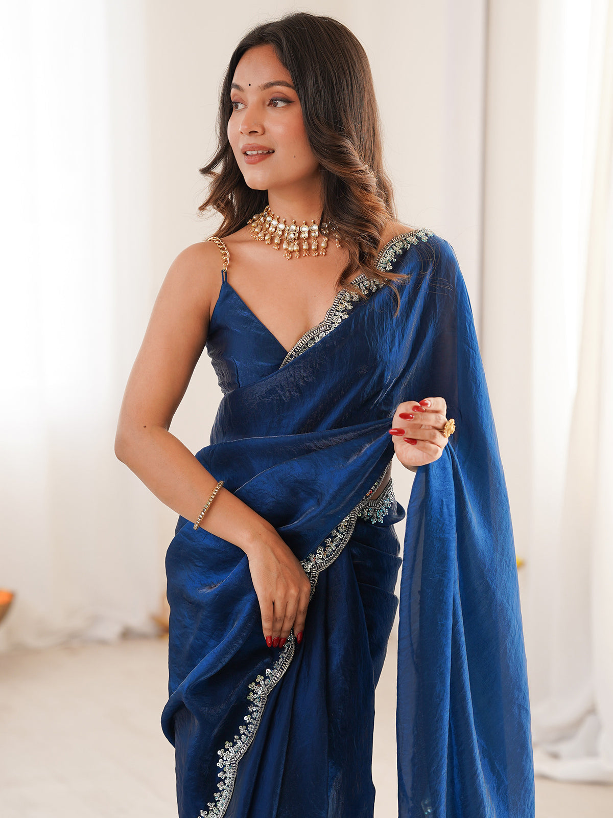 Navy Blue Silk Blend saree – detail view 4
