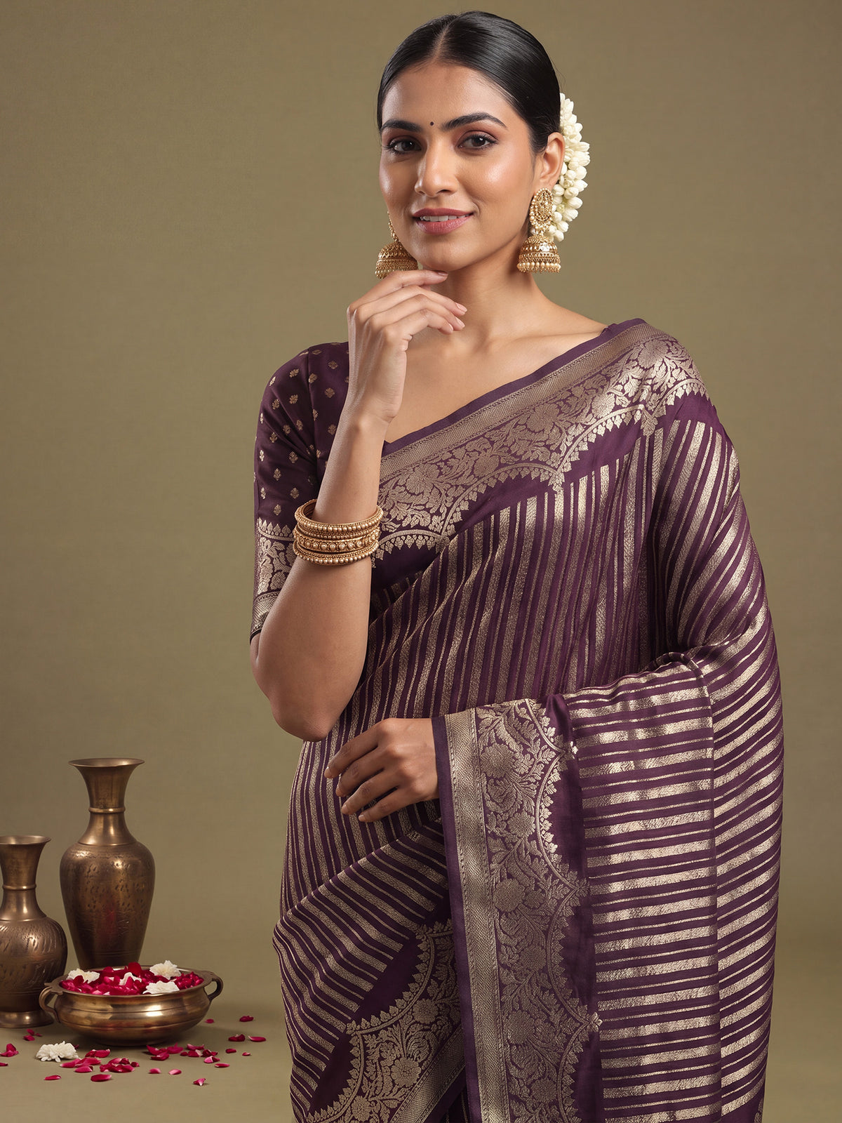 Purple Georgette saree – detail view 4