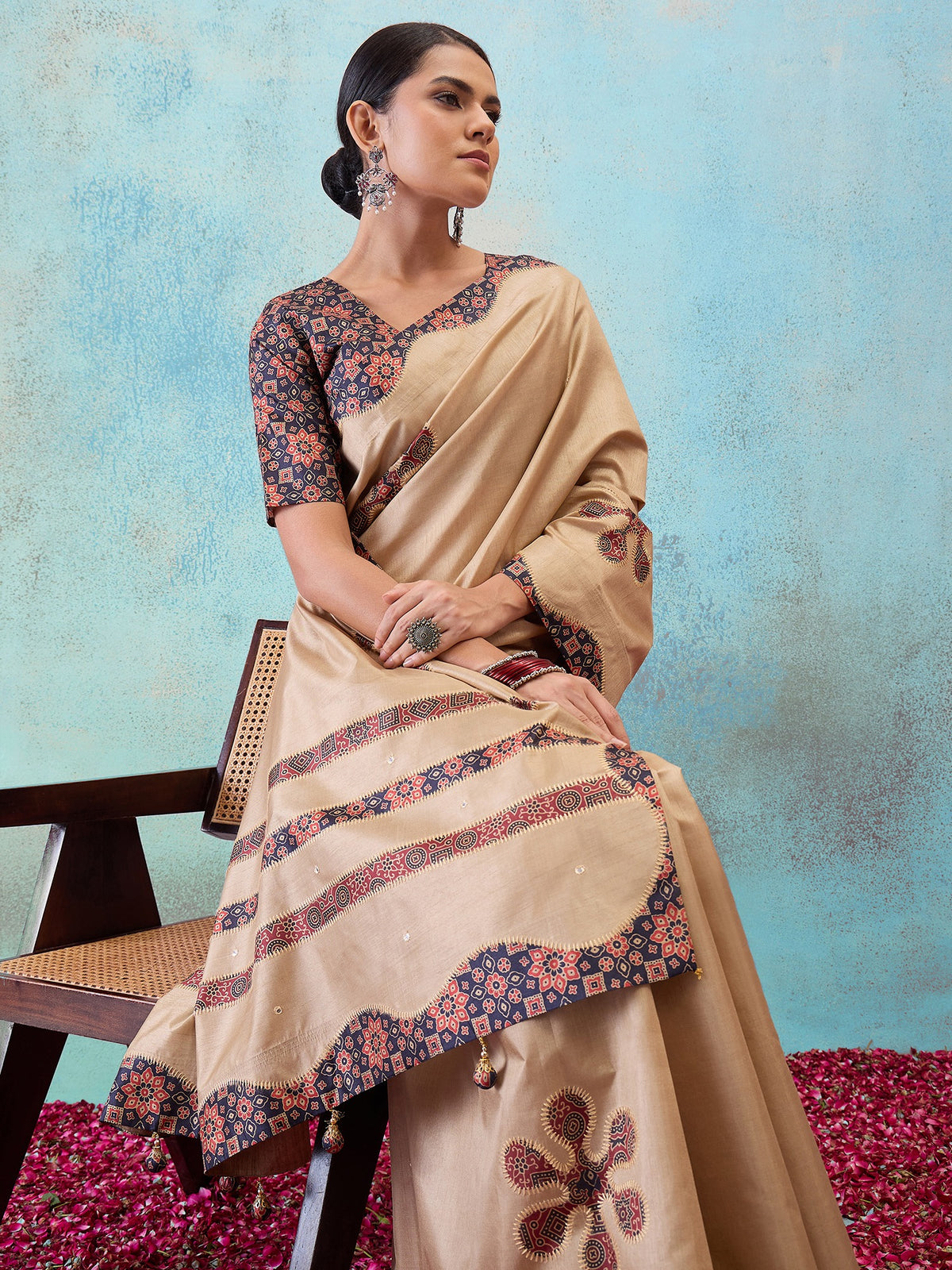 Light Brown silk blend saree view 6
