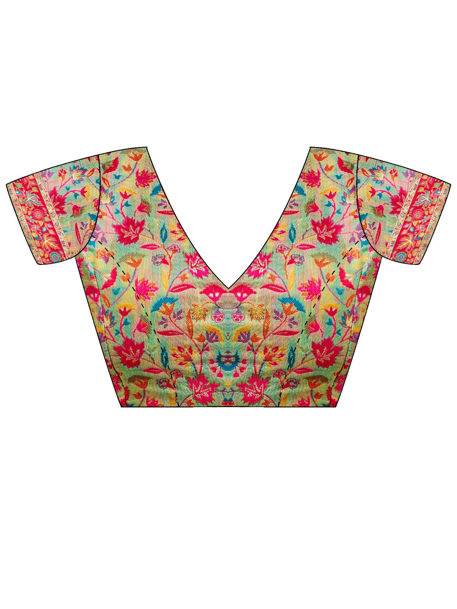 Unstitched mint green pashmina silk blouse piece with woven design design