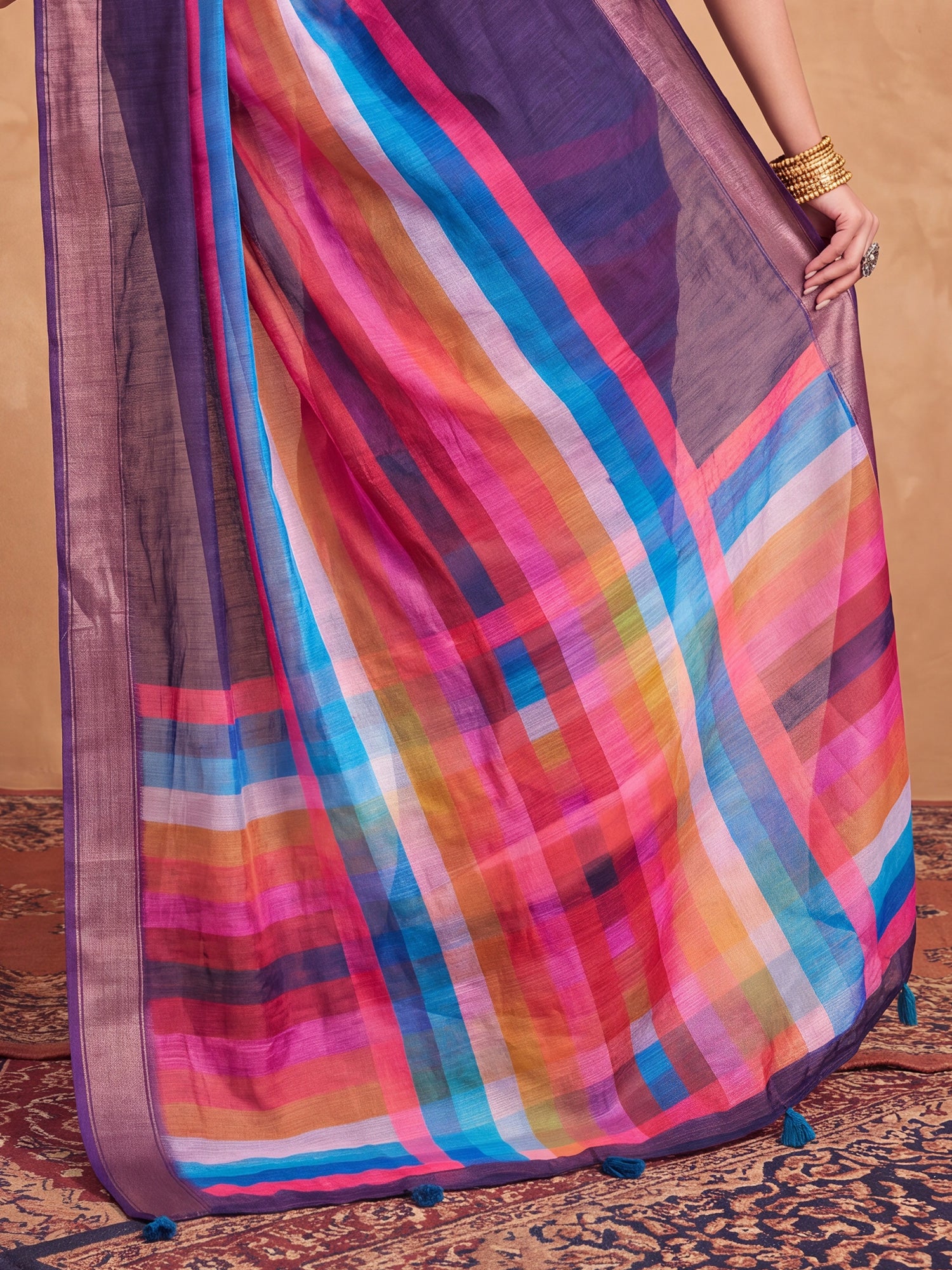 Purple Linen saree – detail view 5