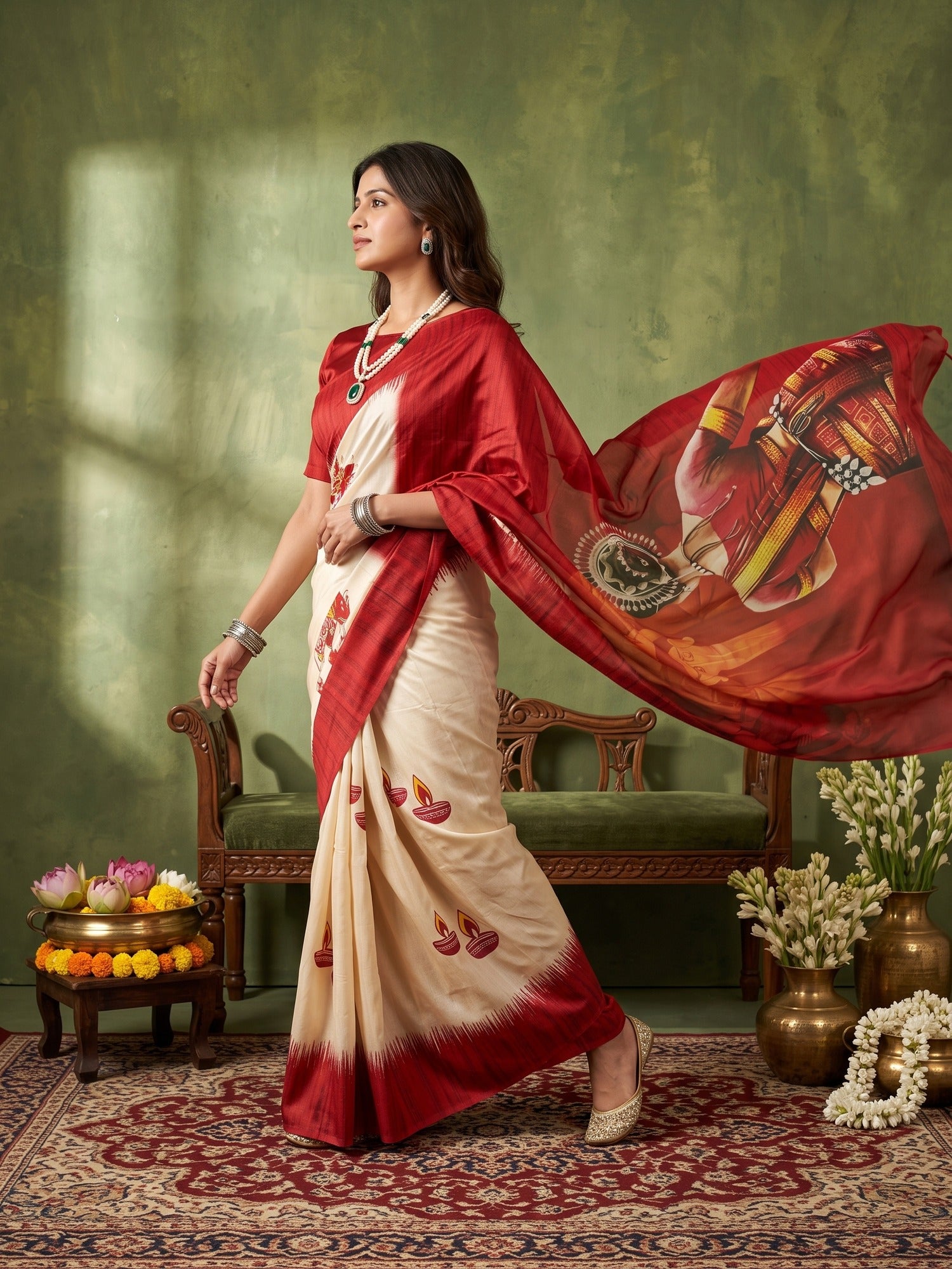 Off White Silk Blend saree – detail view 4