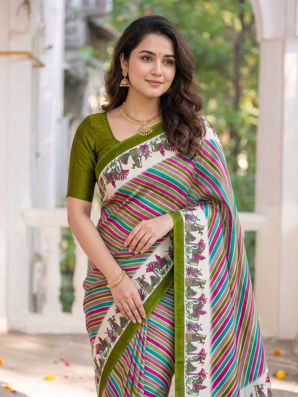 Light Green crepe saree view 2