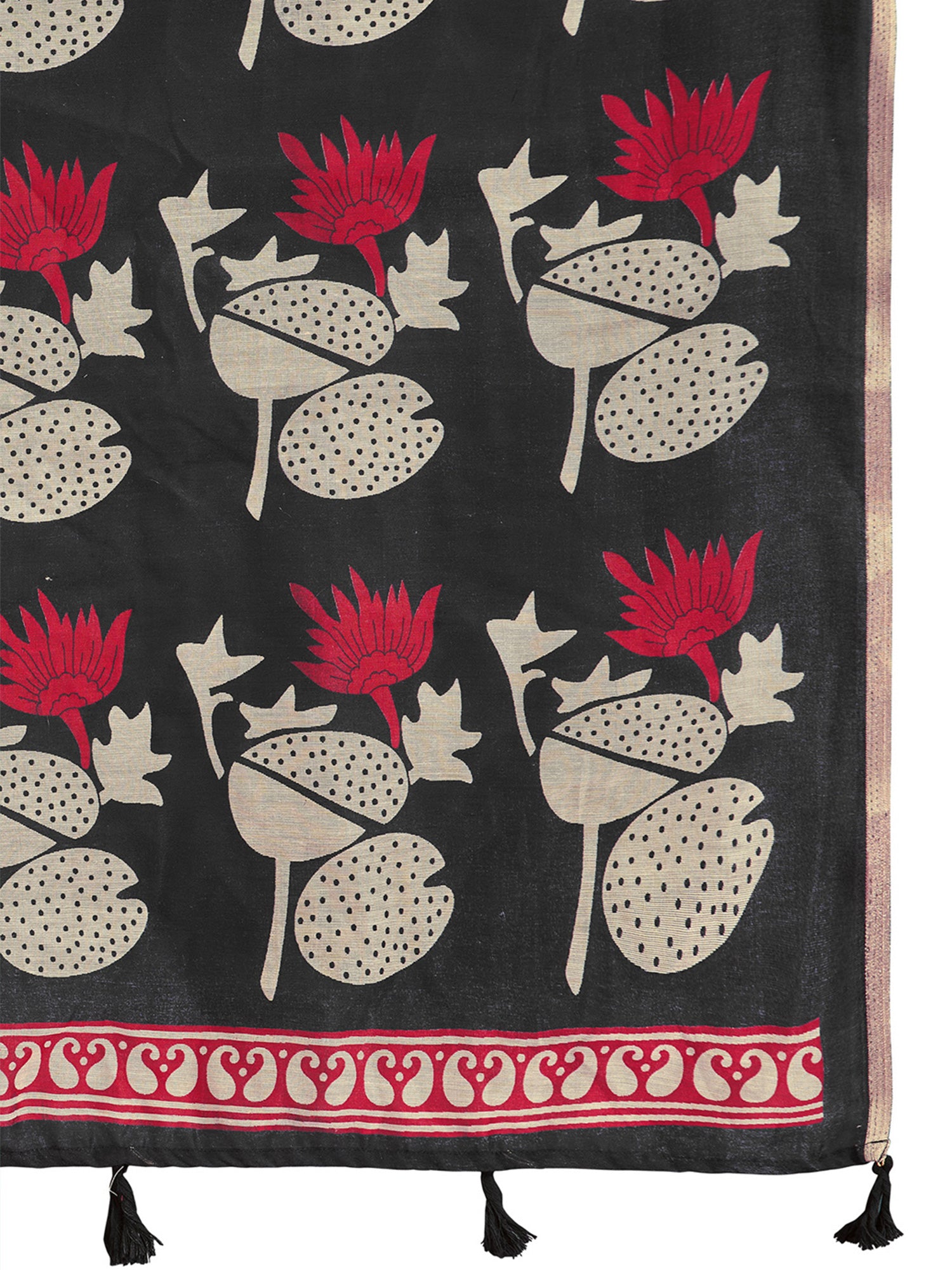 Black Cotton Linen saree – detail view 5